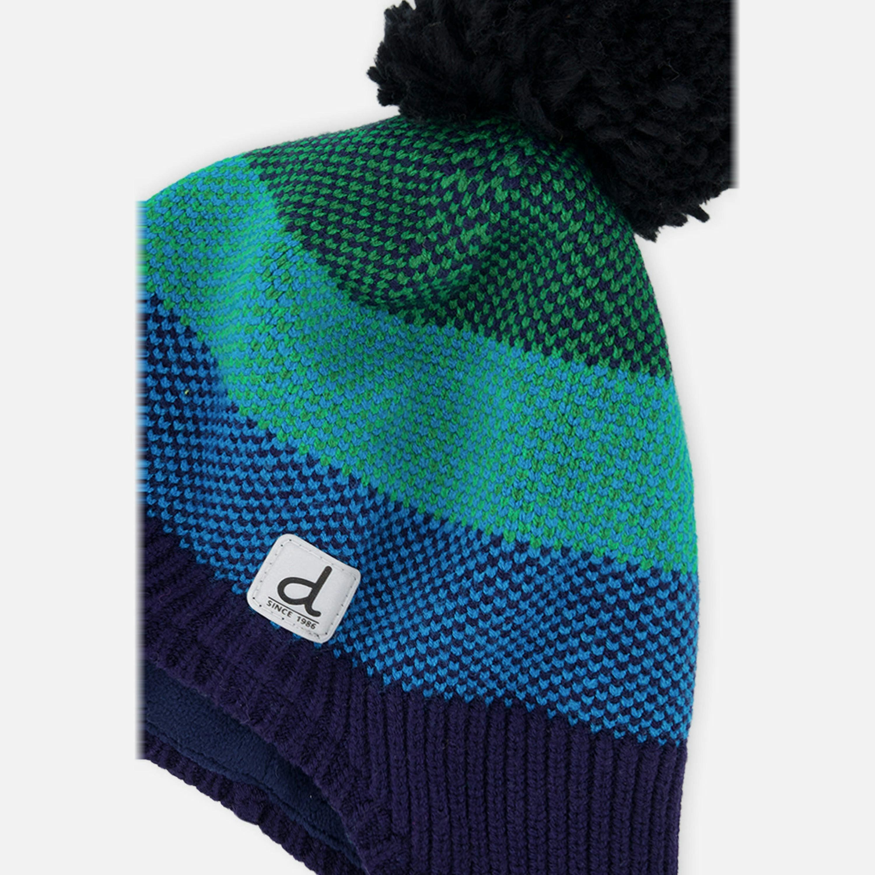 Winter Peruvian Knit Hat With Pompom Blue And Green Knit , view 3 of 3