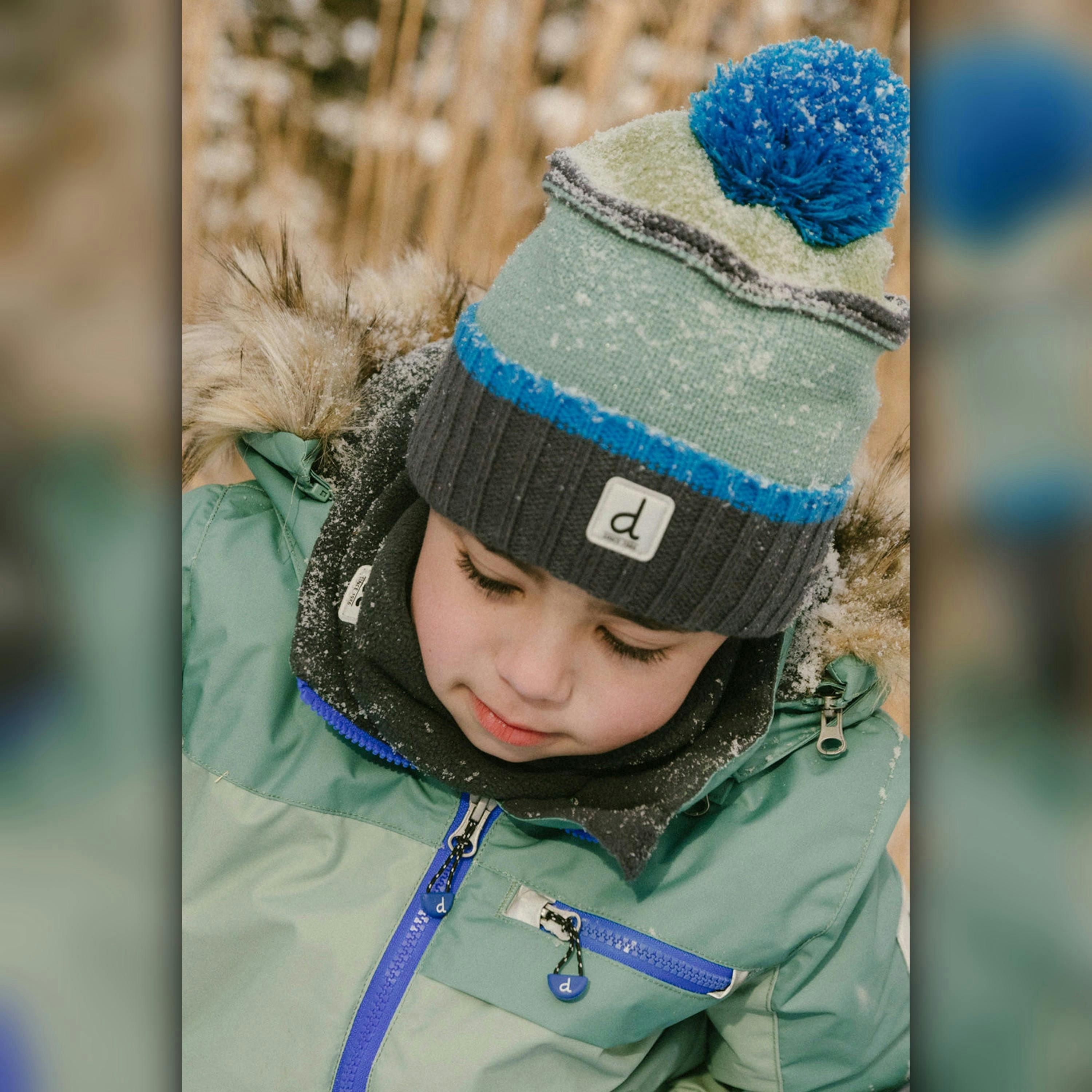 Winter Knit Hat With Pompom Blue And Grey Knitwear , view 2 of 4