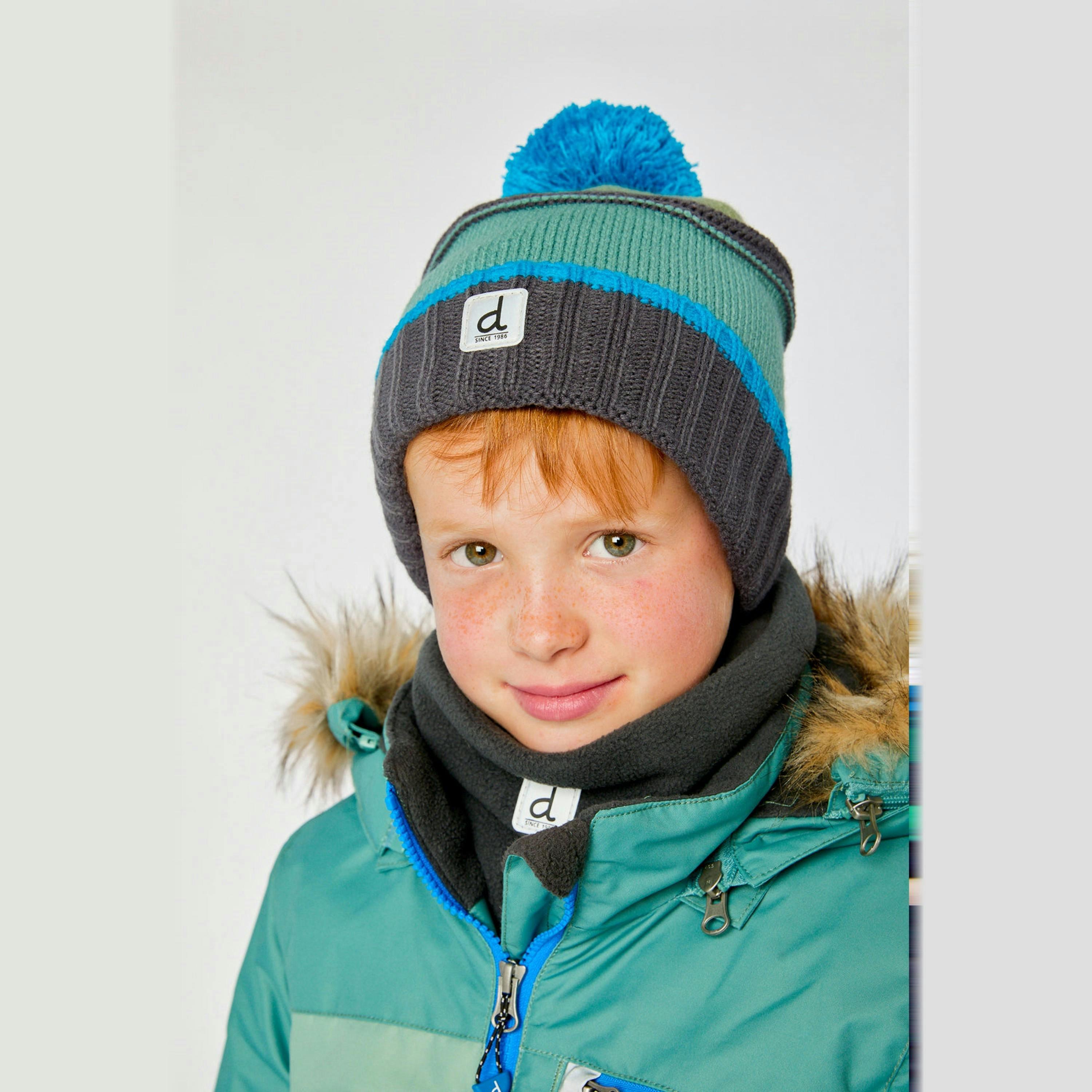 Winter Knit Hat With Pompom Blue And Grey Knitwear , view 3 of 4