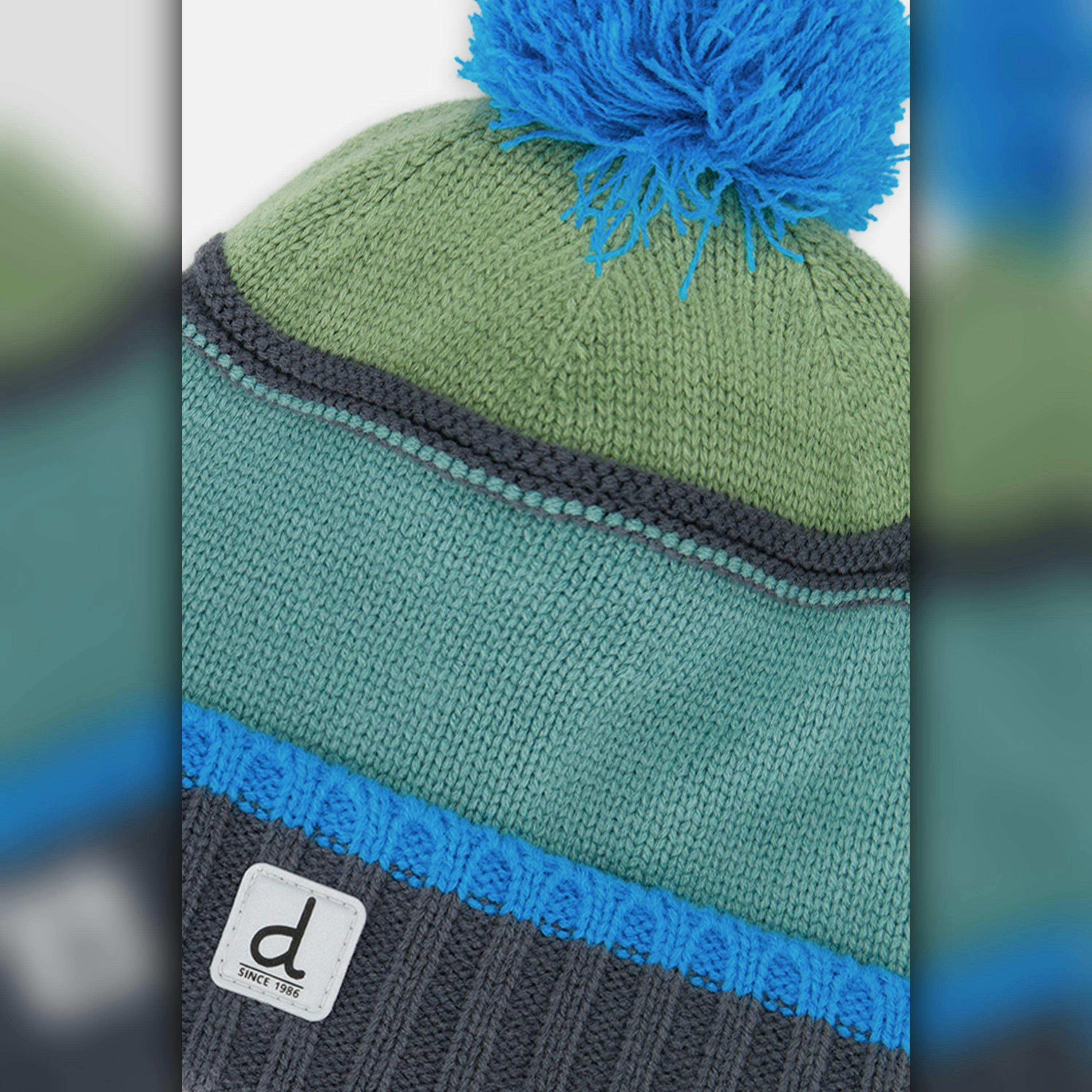 Winter Knit Hat With Pompom Blue And Grey Knitwear , view 4 of 4