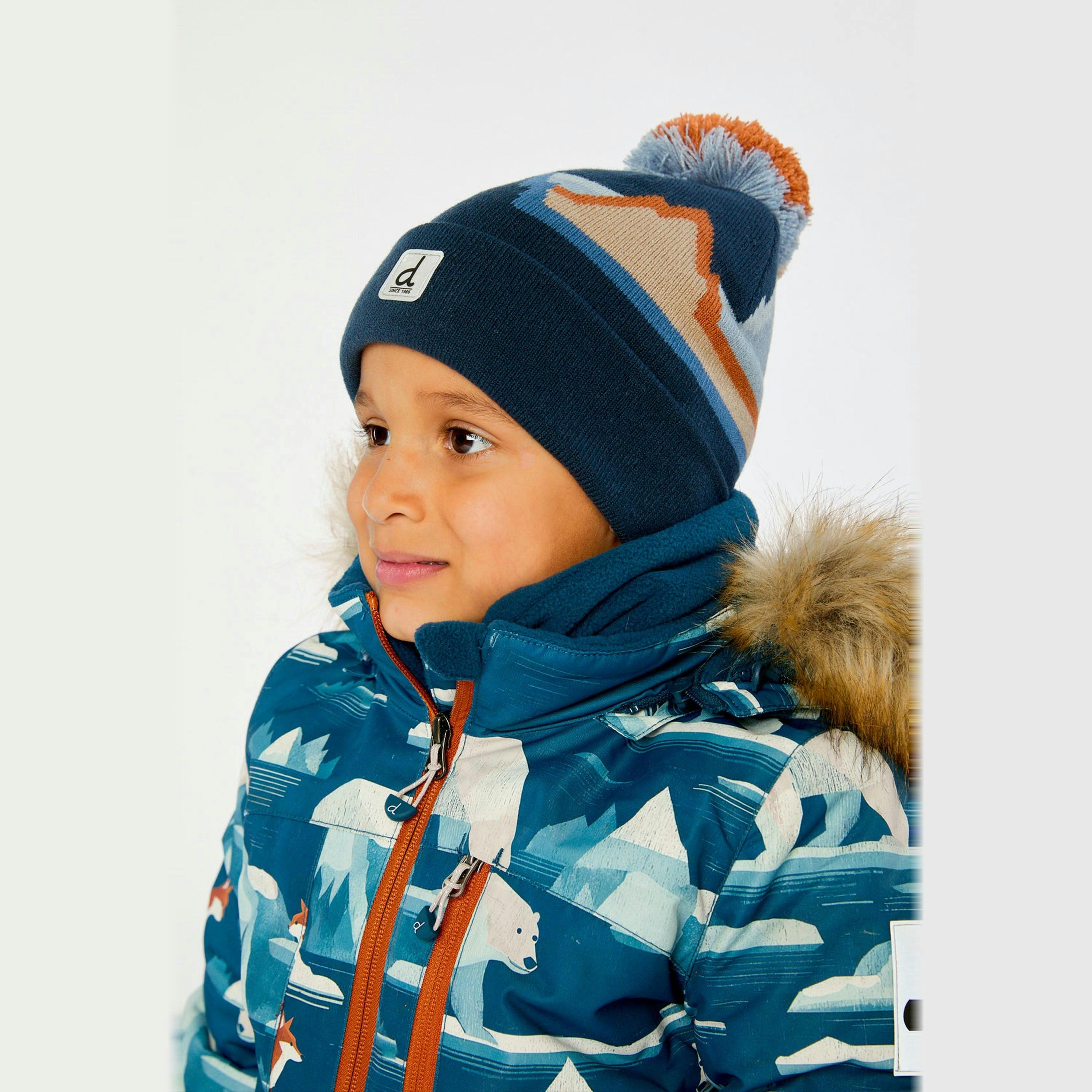 Winter Knit Hat With Pompom Blue Mountain Jacquard , view 3 of 4