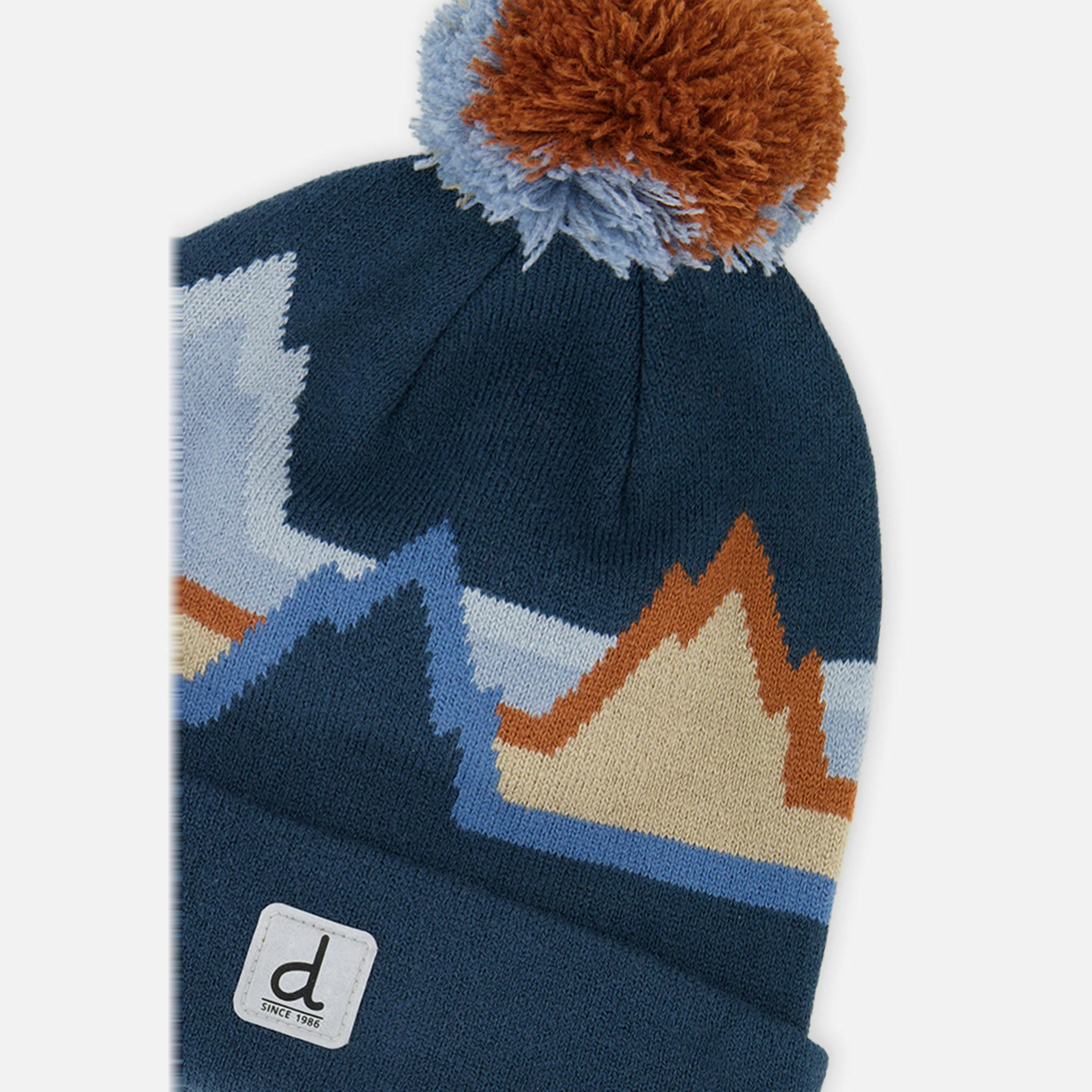Winter Knit Hat With Pompom Blue Mountain Jacquard , view 4 of 4