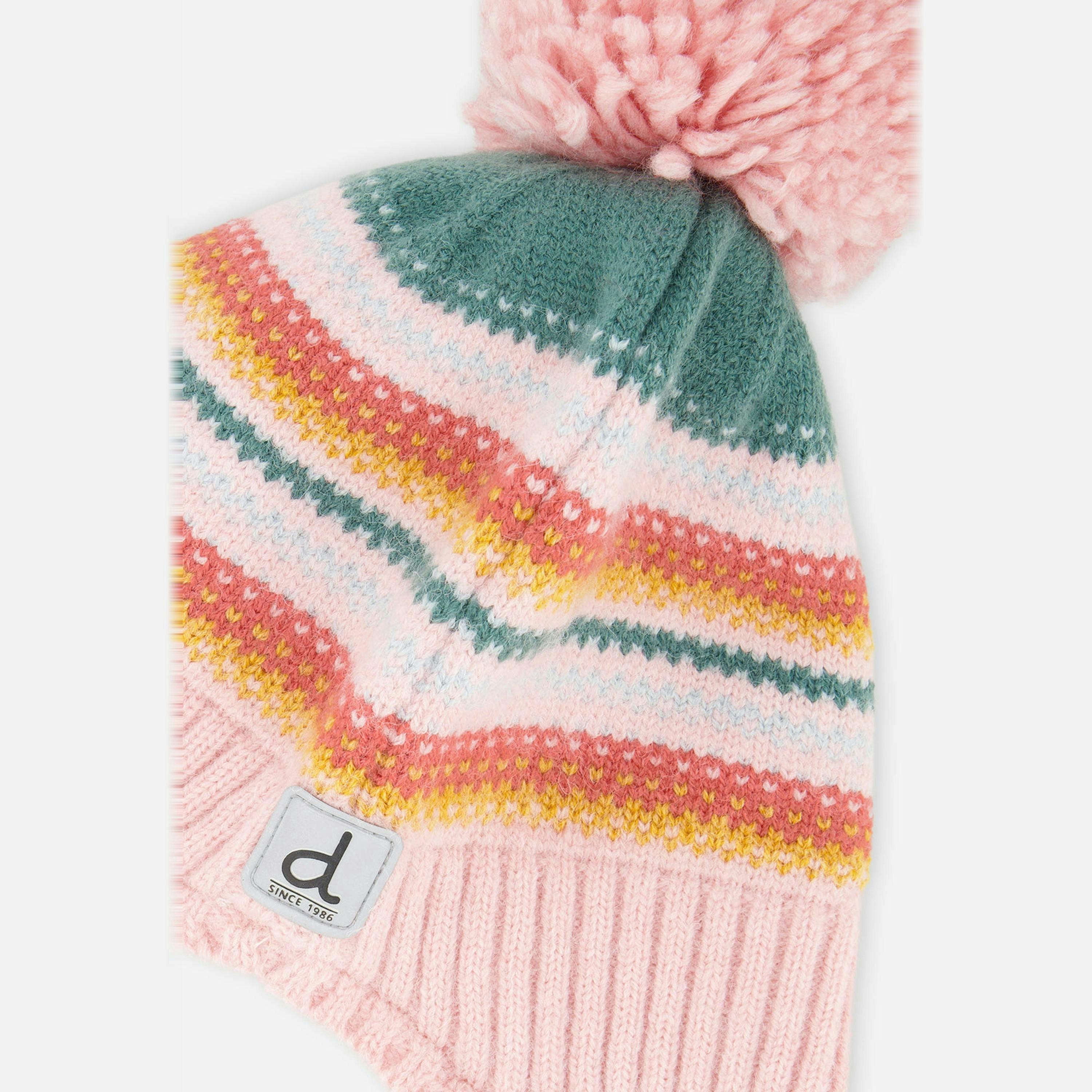 Baby Winter Peruvian Knit Hat with Pompom Pink and Green Jacquard , view 3 of 3