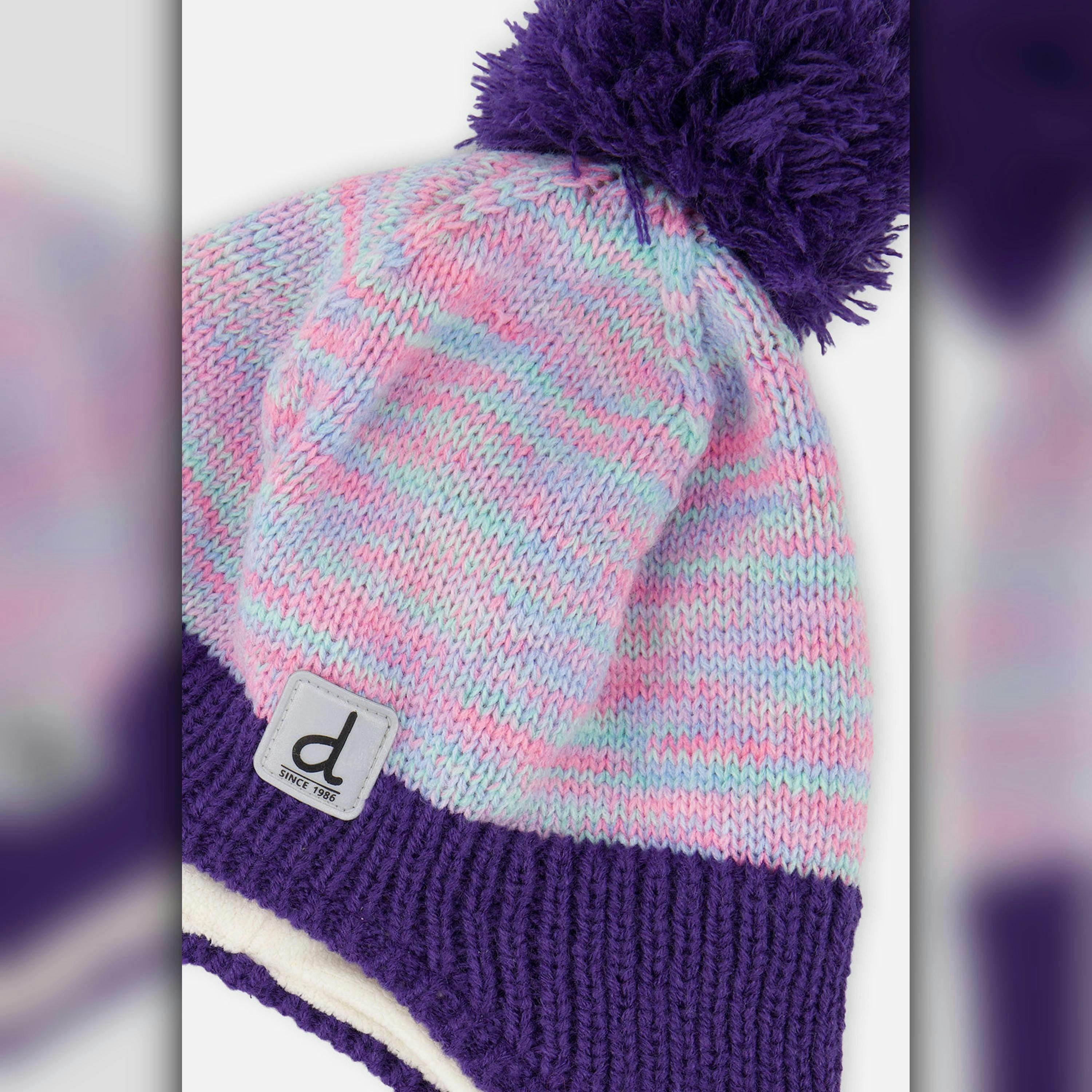 Winter Peruvian Knit Hat With Pompom Multicolored , view 3 of 3
