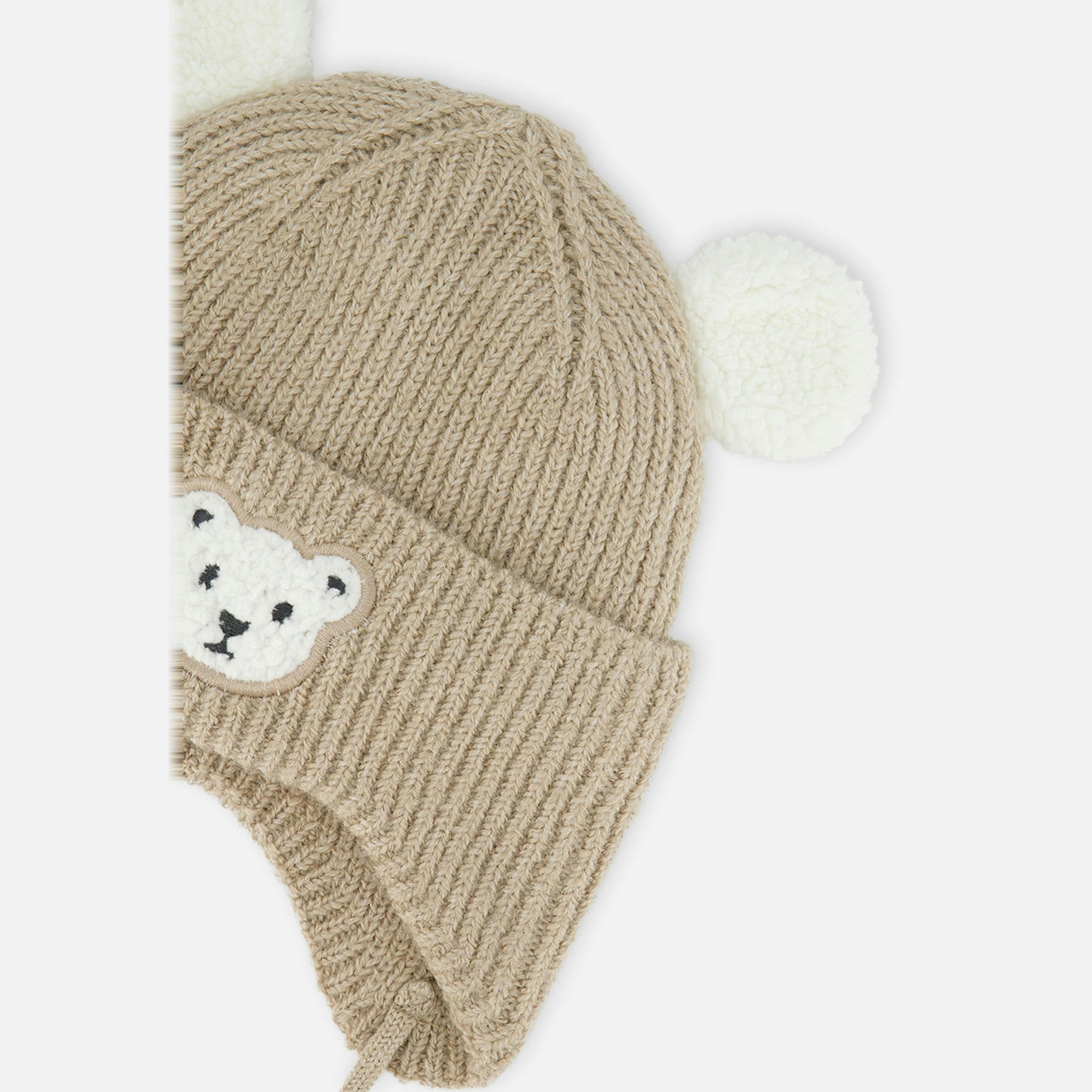 Baby Winter Knit Hat With Ear Flaps And Ears Light Taupe , view 3 of 3