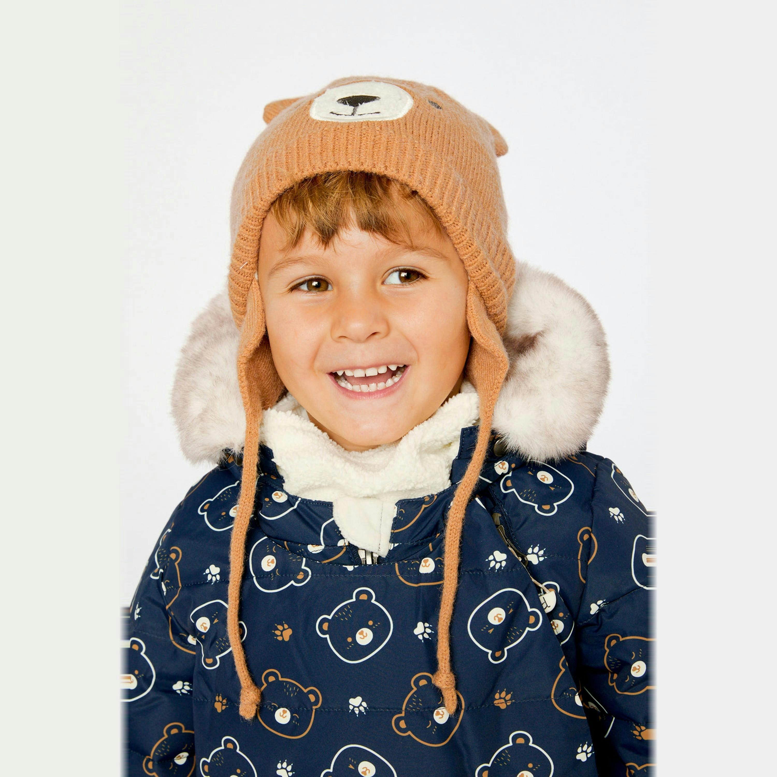 Baby Bear Winter Knit Hat With Ear Flaps And Ears Brown Sugar , view 2 of 3