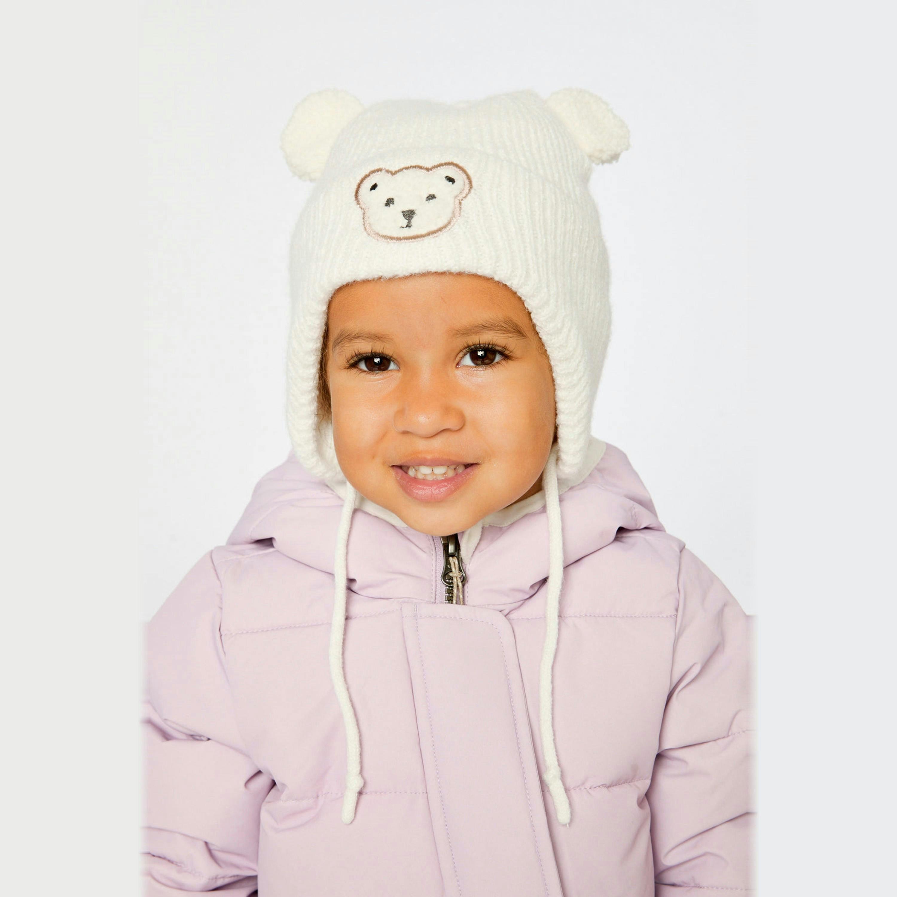 Baby Winter Knit Hat With Ear Flaps And Ears Off-White , view 2 of 3