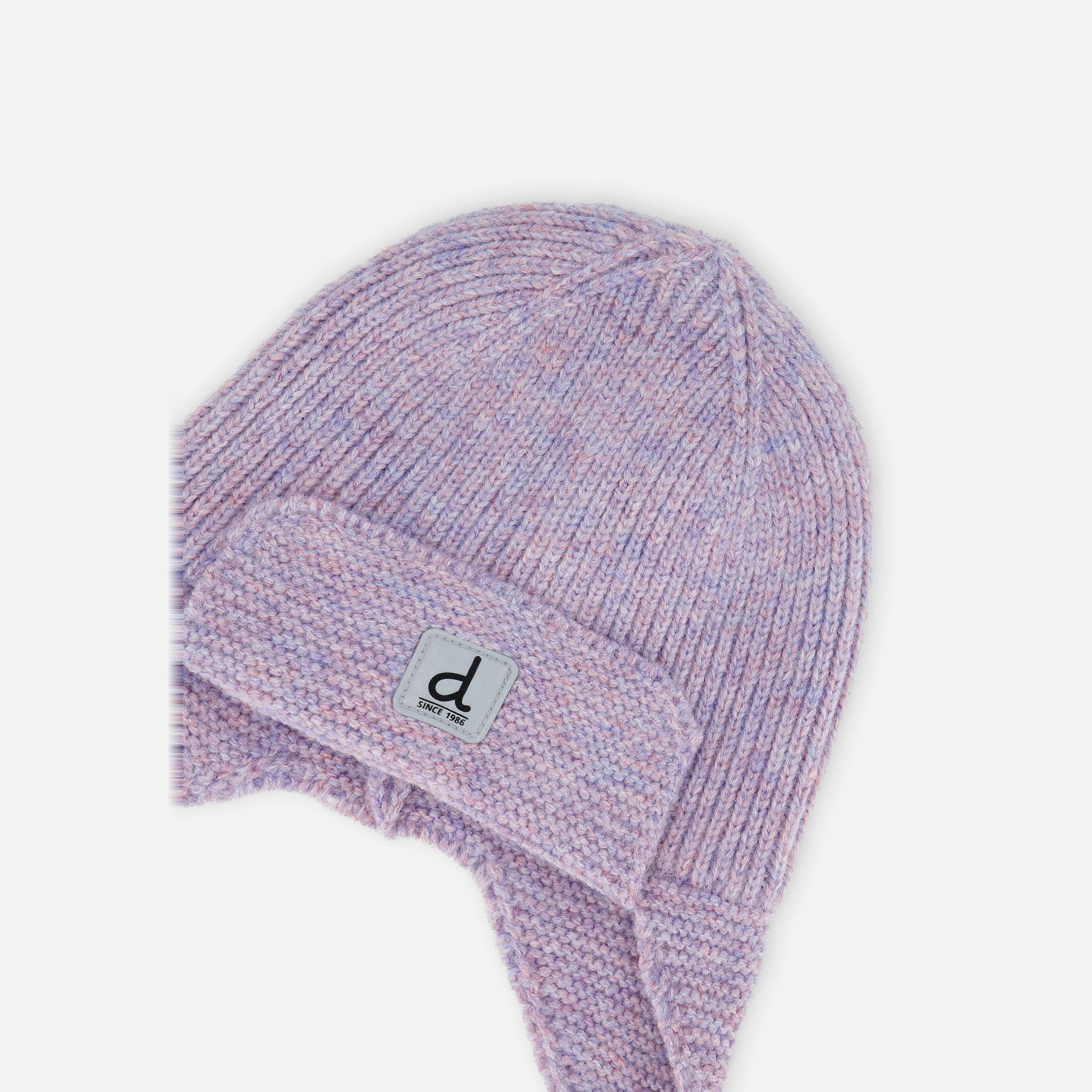 Baby Winter Knit Hat With Ear Flaps And Strings Lavender , view 3 of 3