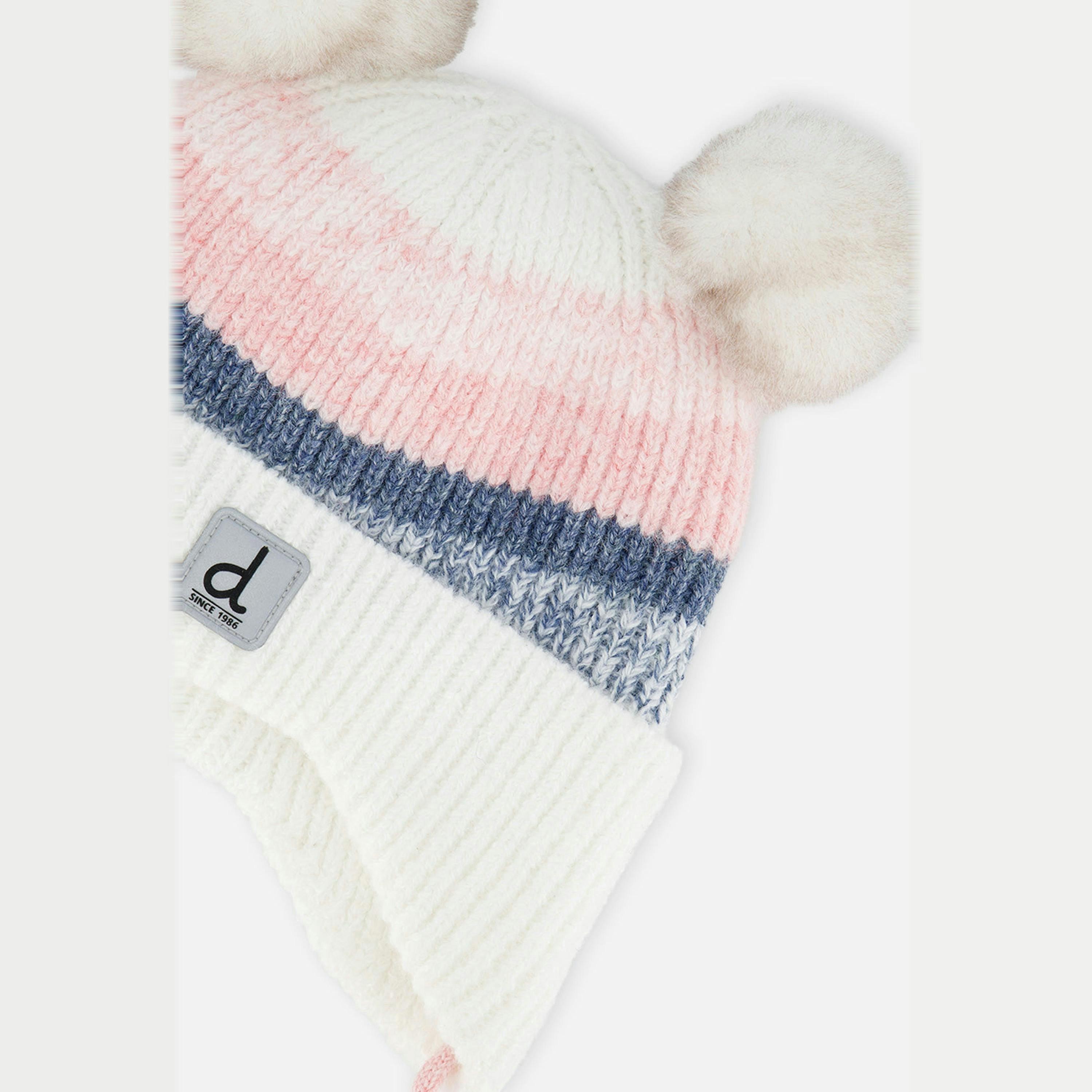 Baby Winter Knit Hat With Ear Flaps And Pompoms Off-White, Pink And Blue , view 3 of 3