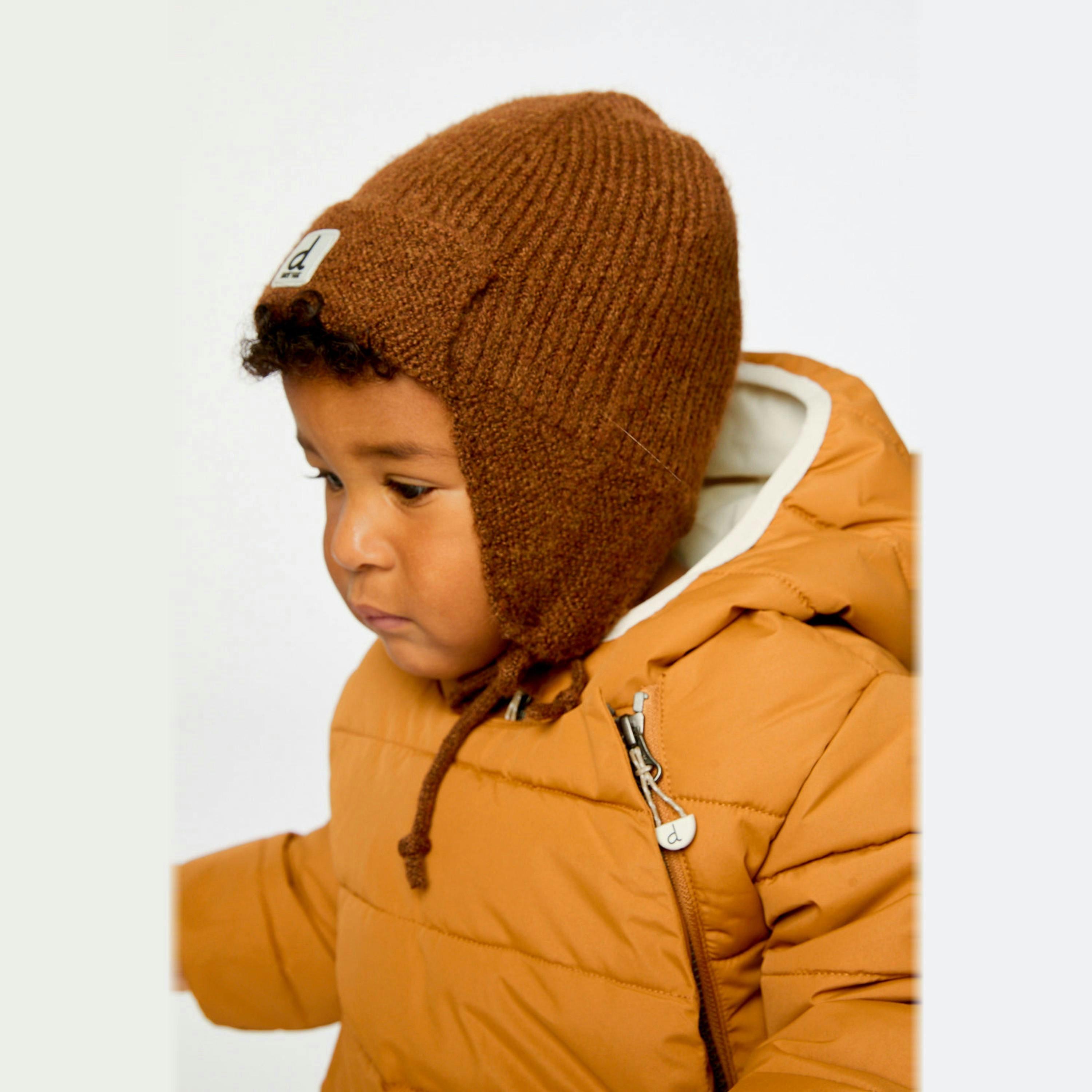 Baby Winter Knit Hat With Ear Flaps And Strings Brown Sugar , view 2 of 3