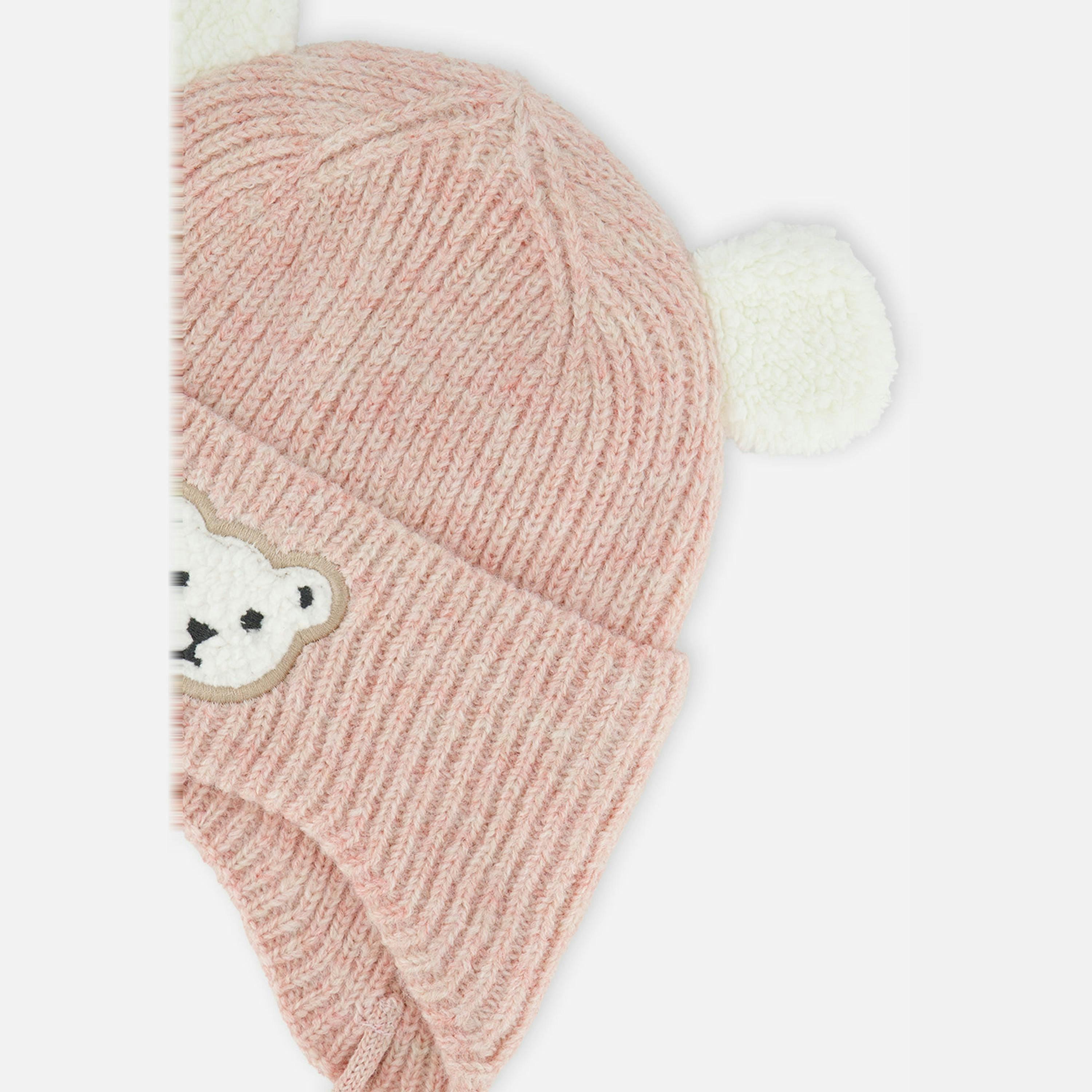 Baby Winter Knit Hat With Ear Flaps And Ears Pale Dusty Pink , view 3 of 3