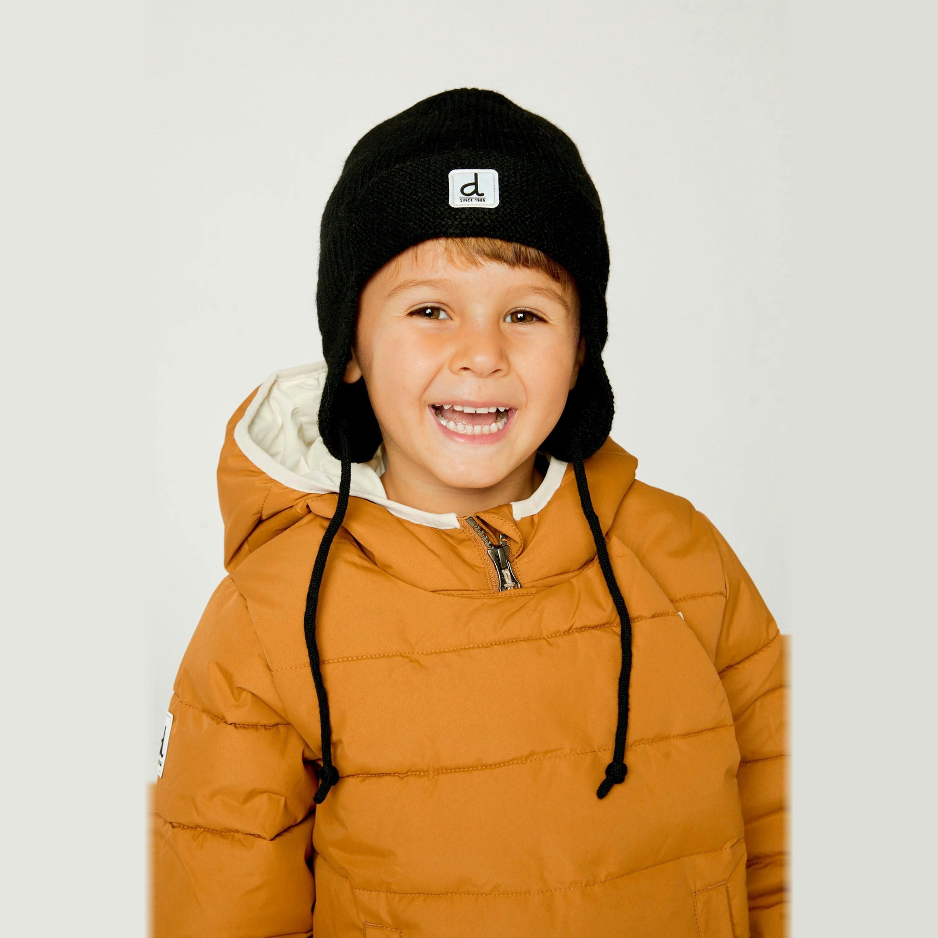 Baby Winter Knit Hat With Ear Flaps And Strings Noir , view 2 of 3