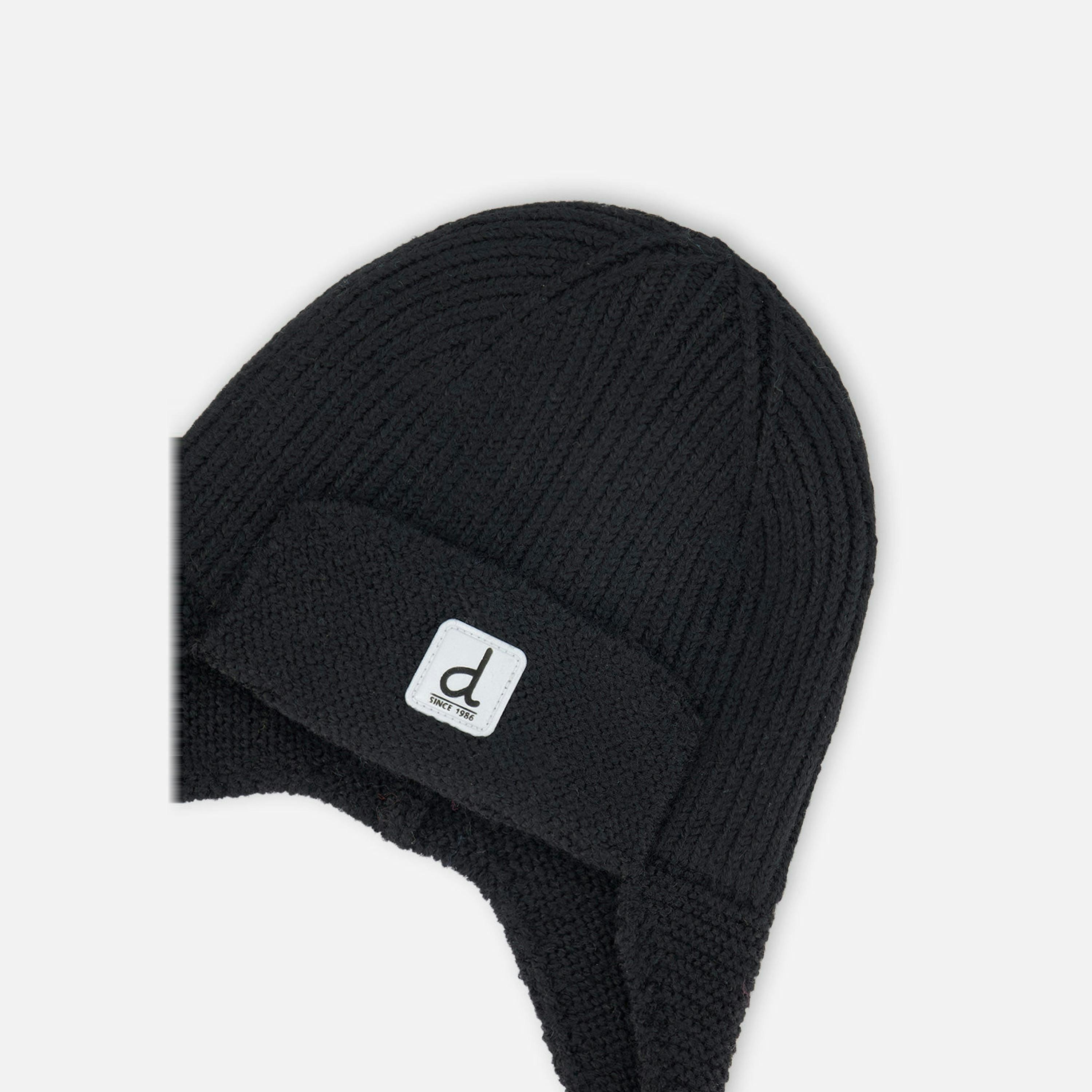 Baby Winter Knit Hat With Ear Flaps And Strings Noir , view 3 of 3