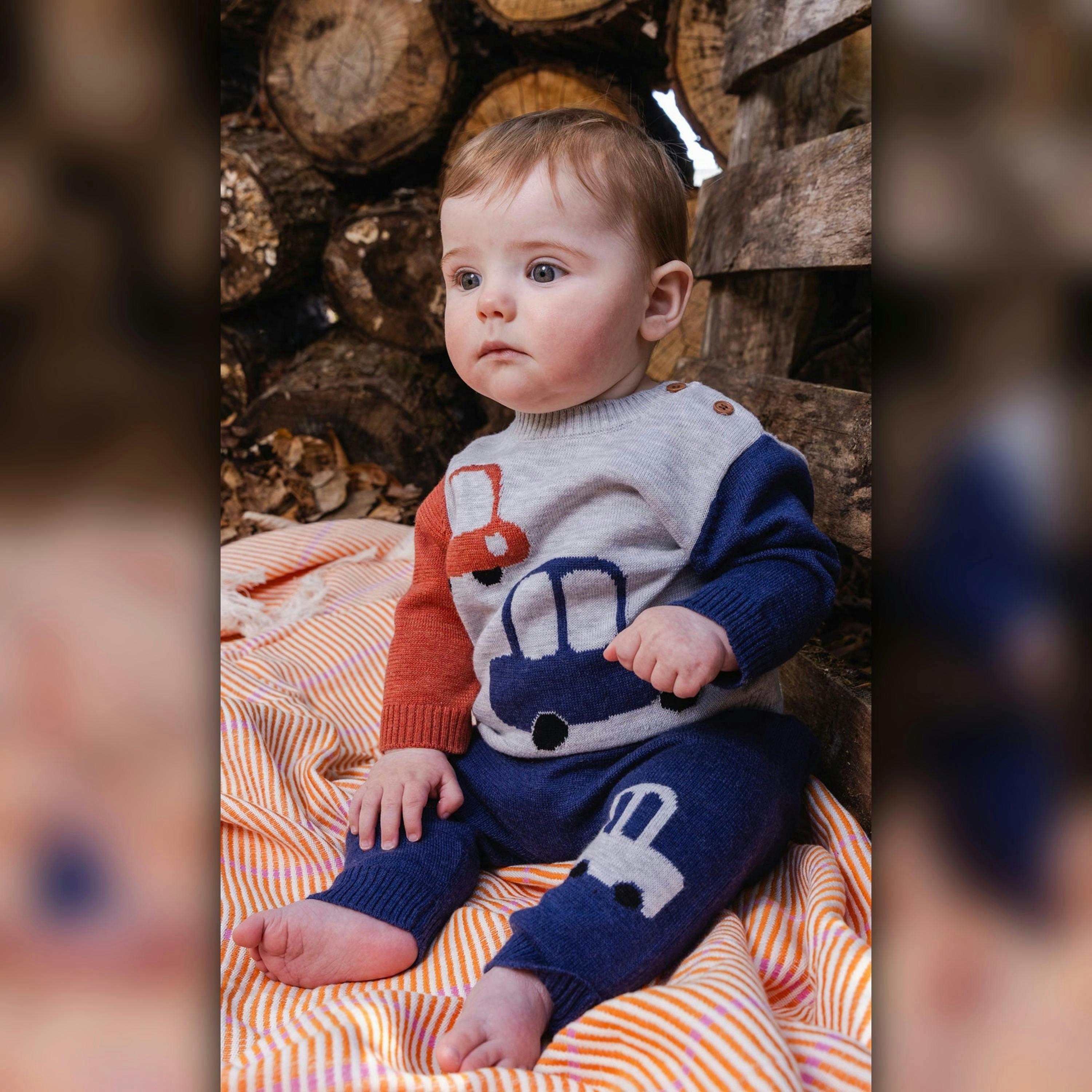 Knitted Top And Pants Set Blue And Orange , view 2 of 4