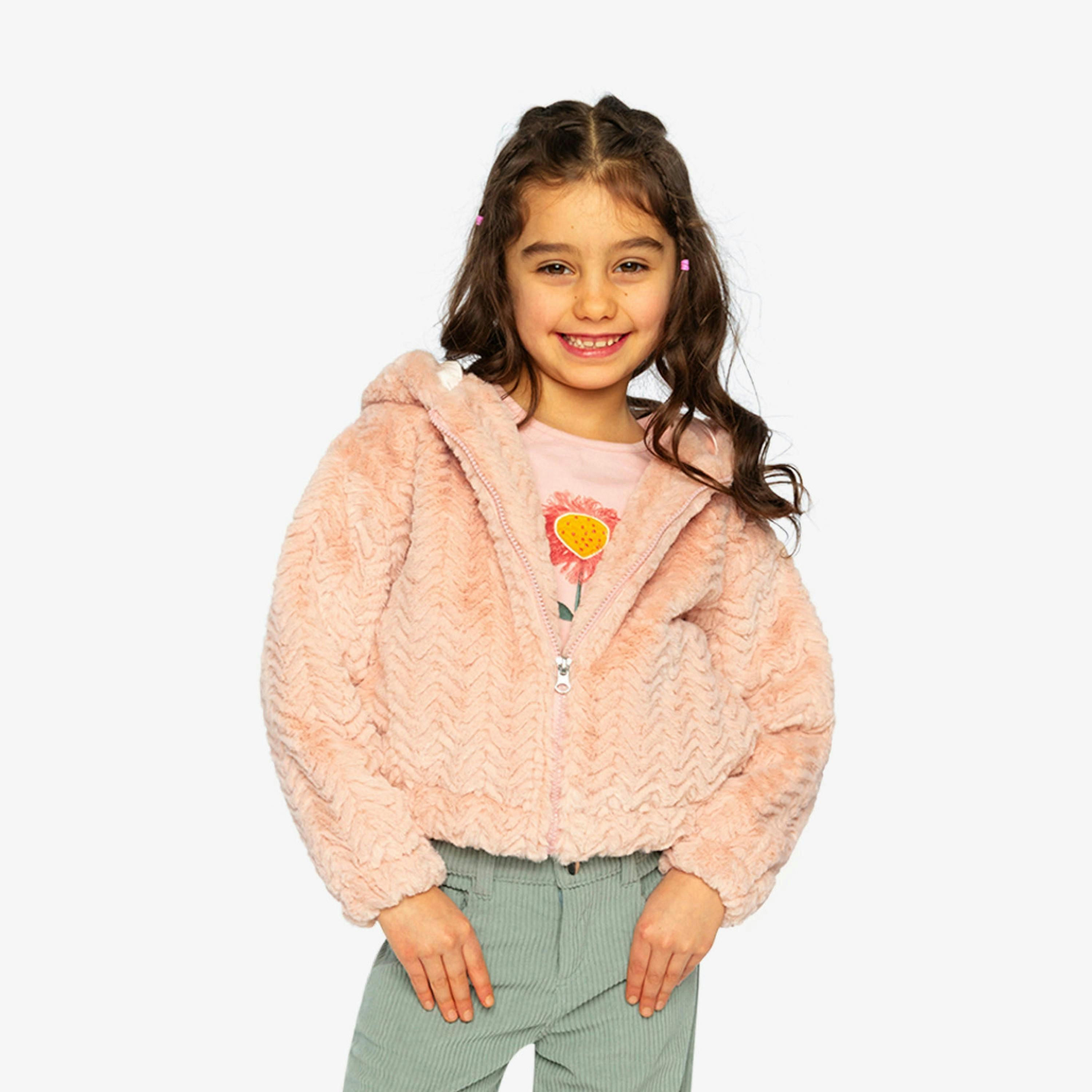 Faux Fur Hooded Cardigan Pink , view 2 of 6