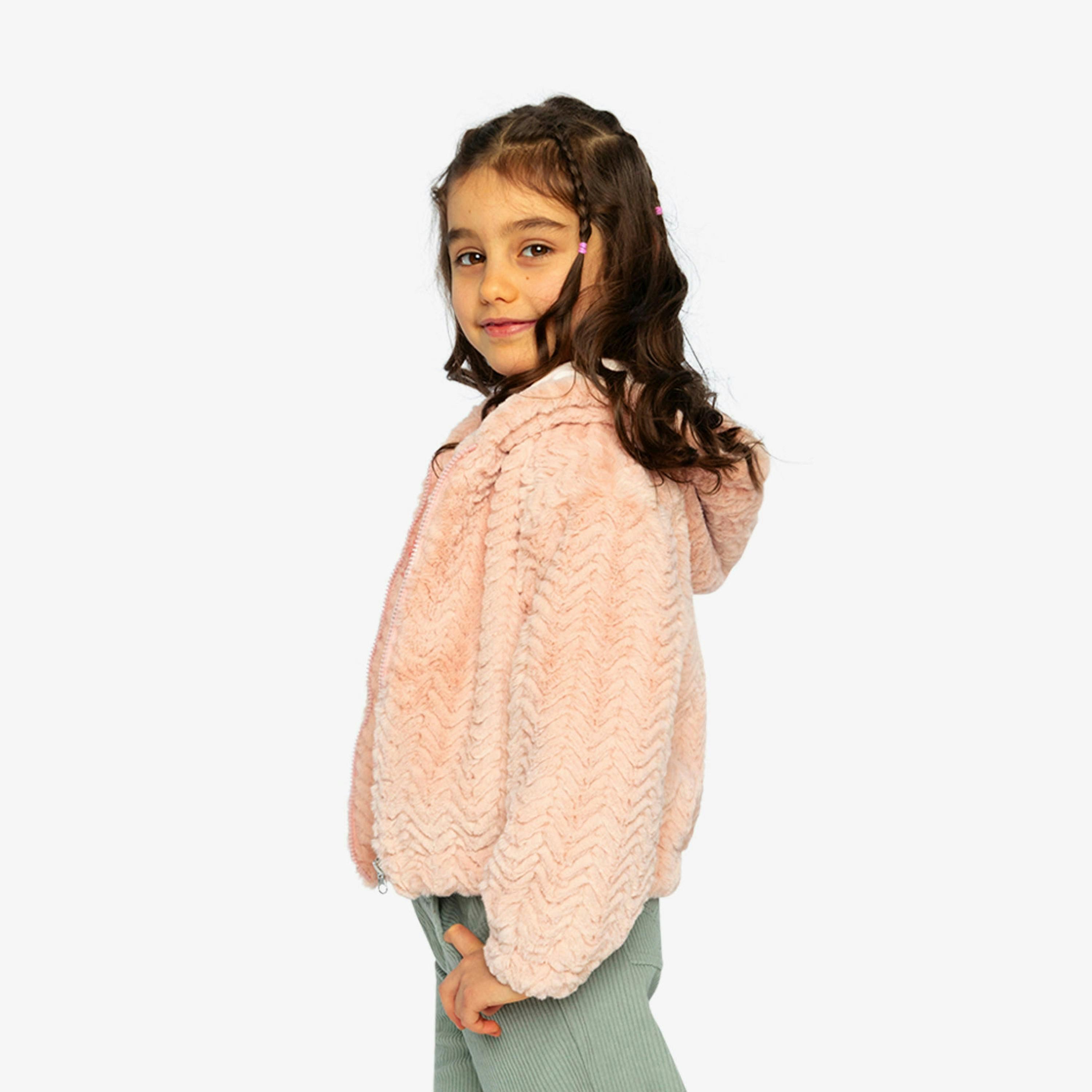 Faux Fur Hooded Cardigan Pink , view 3 of 6