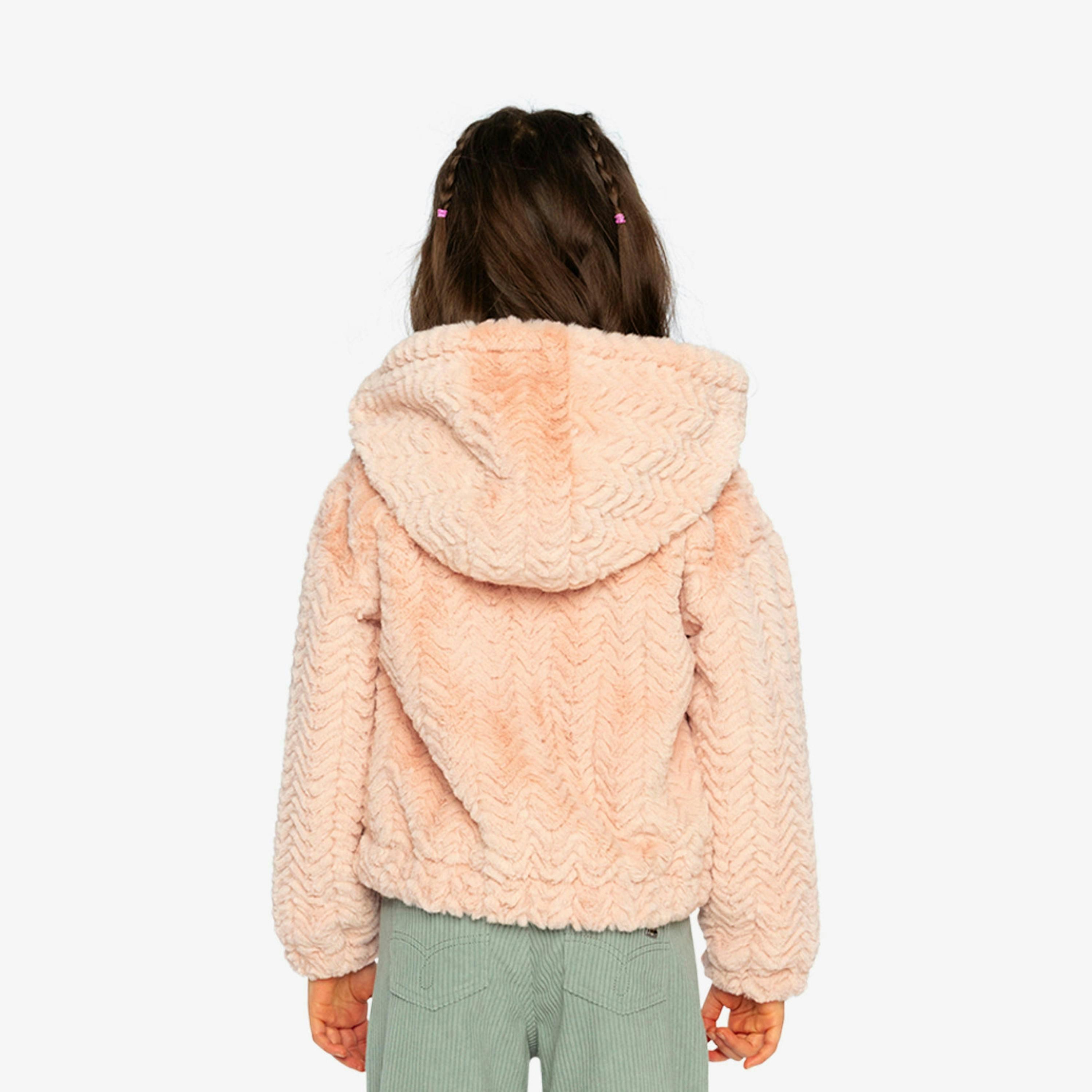 Faux Fur Hooded Cardigan Pink , view 4 of 6