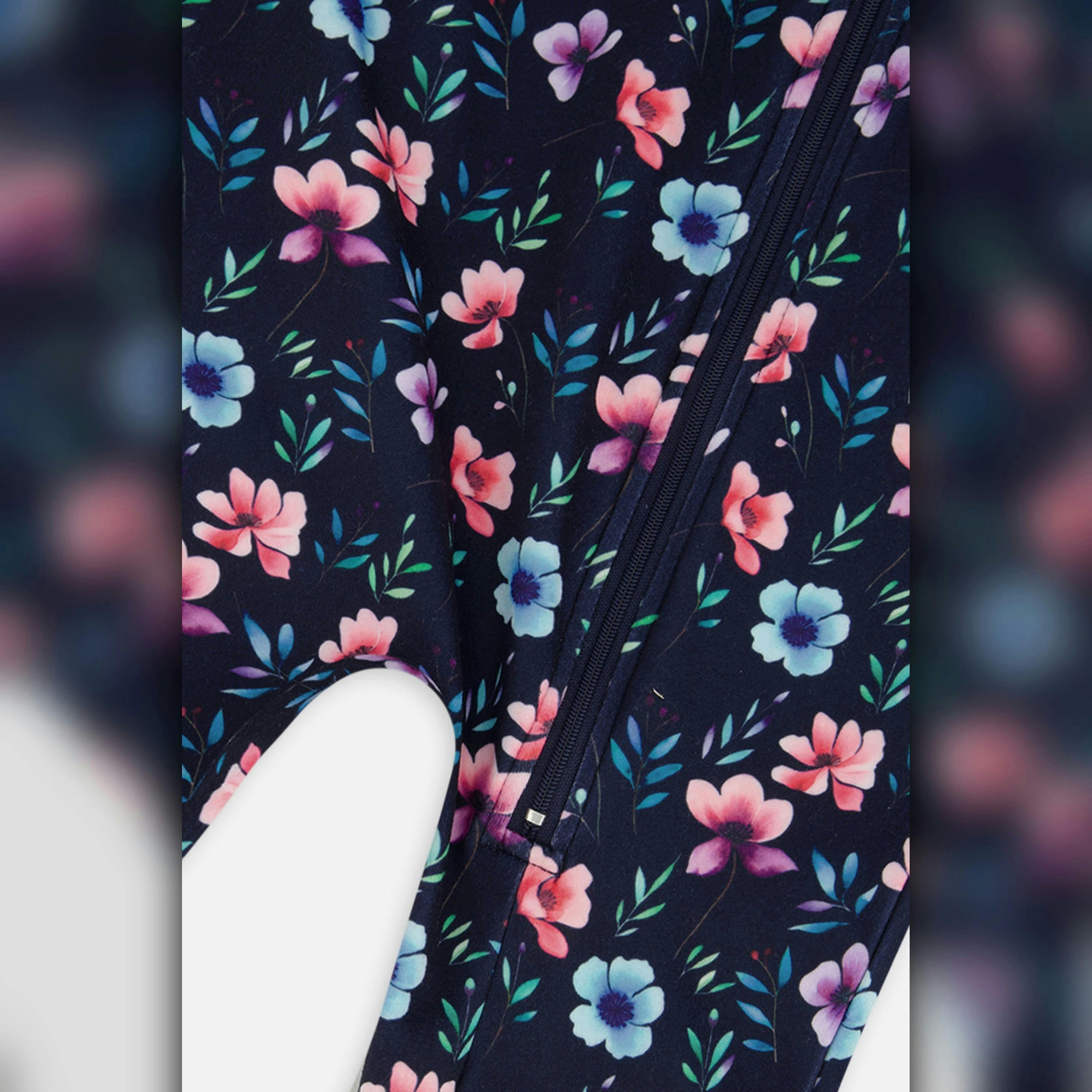 Baby One Piece Thermal Underwear Blue Floral Print , view 2 of 2