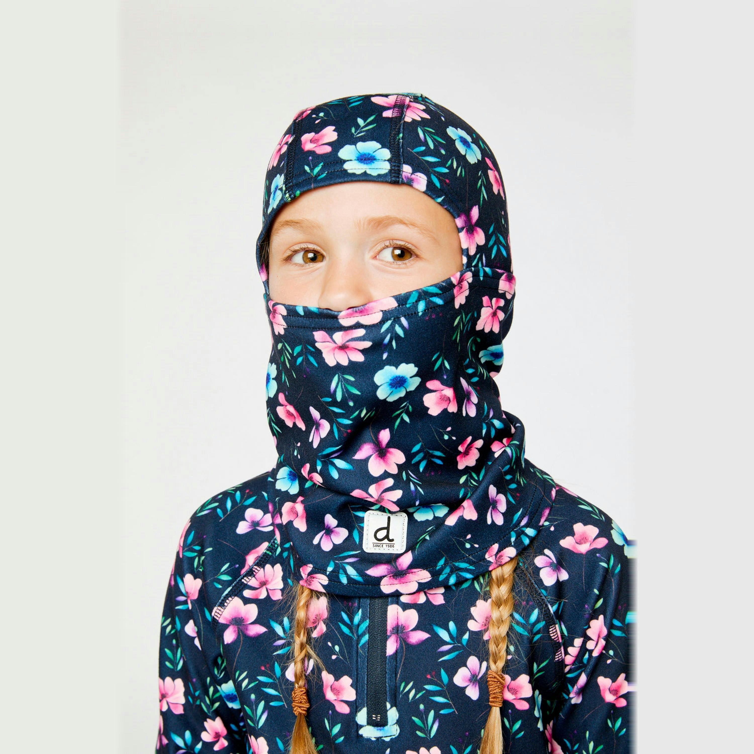 Brushed Jersey Balaclava Blue Floral Print , view 2 of 3