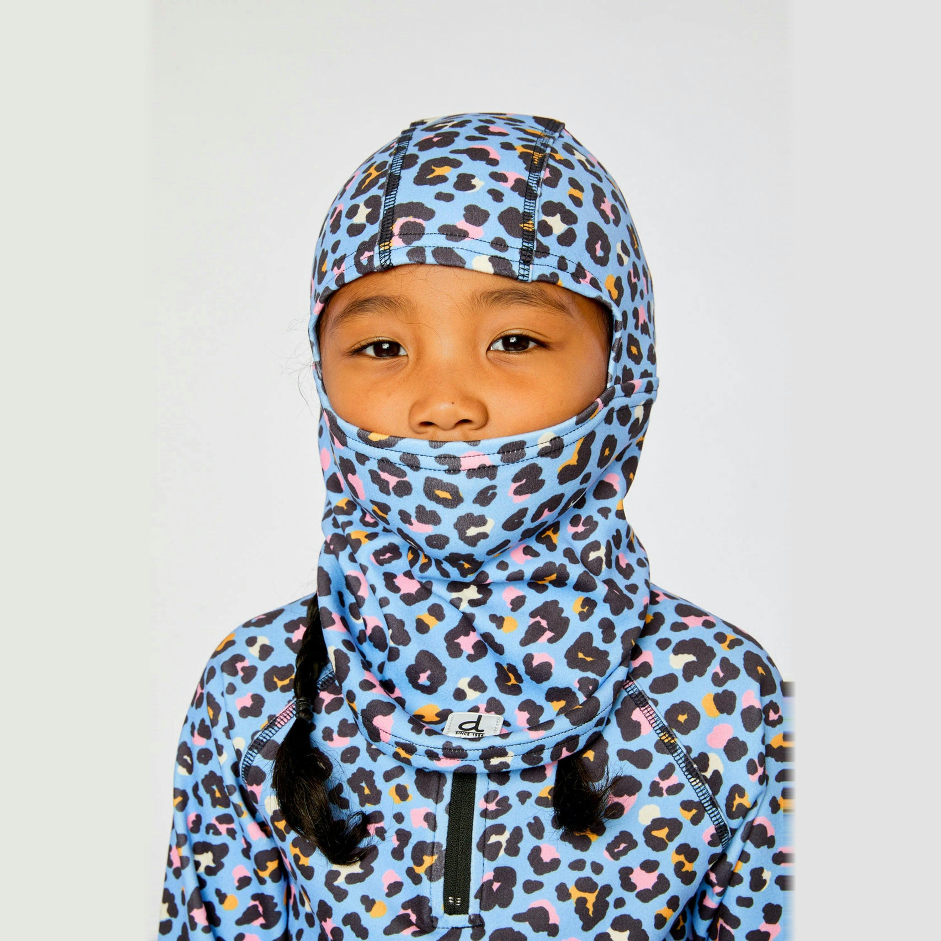 Brushed Jersey Balaclava Blue Leopard Print , view 2 of 3