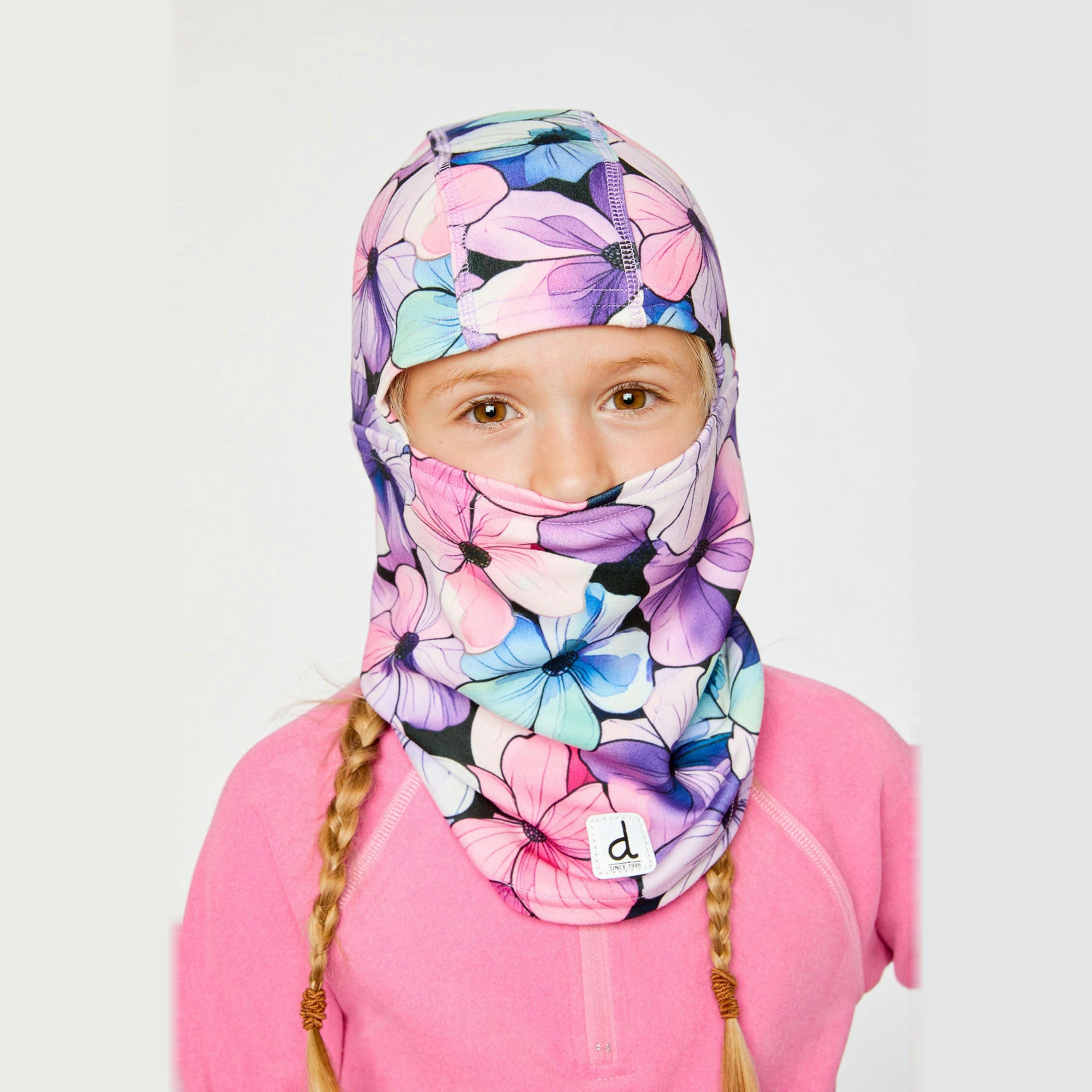 Brushed Jersey Balaclava Purple Floral Print , view 2 of 3