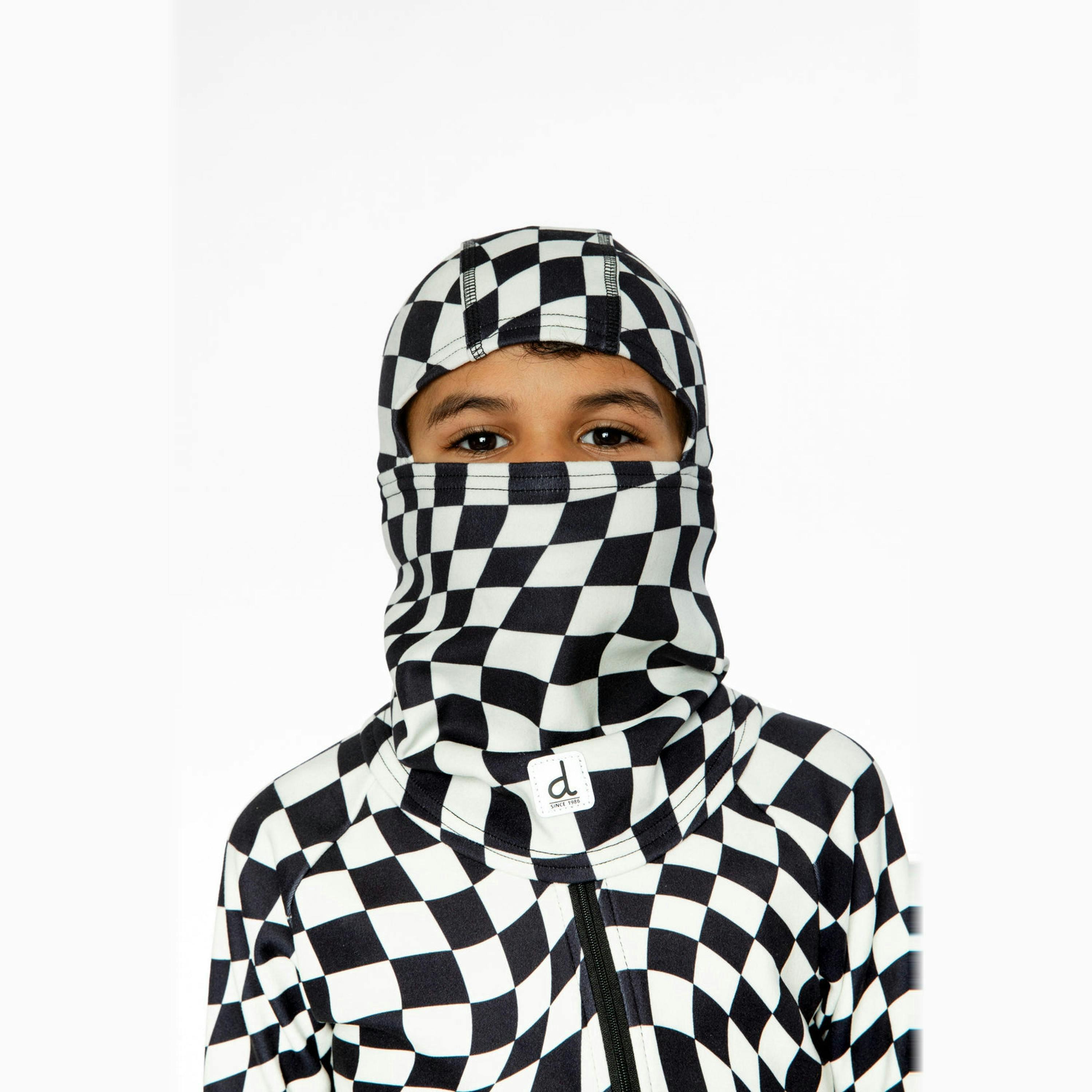 Brushed Jersey Balaclava White Checkered Print , view 2 of 3