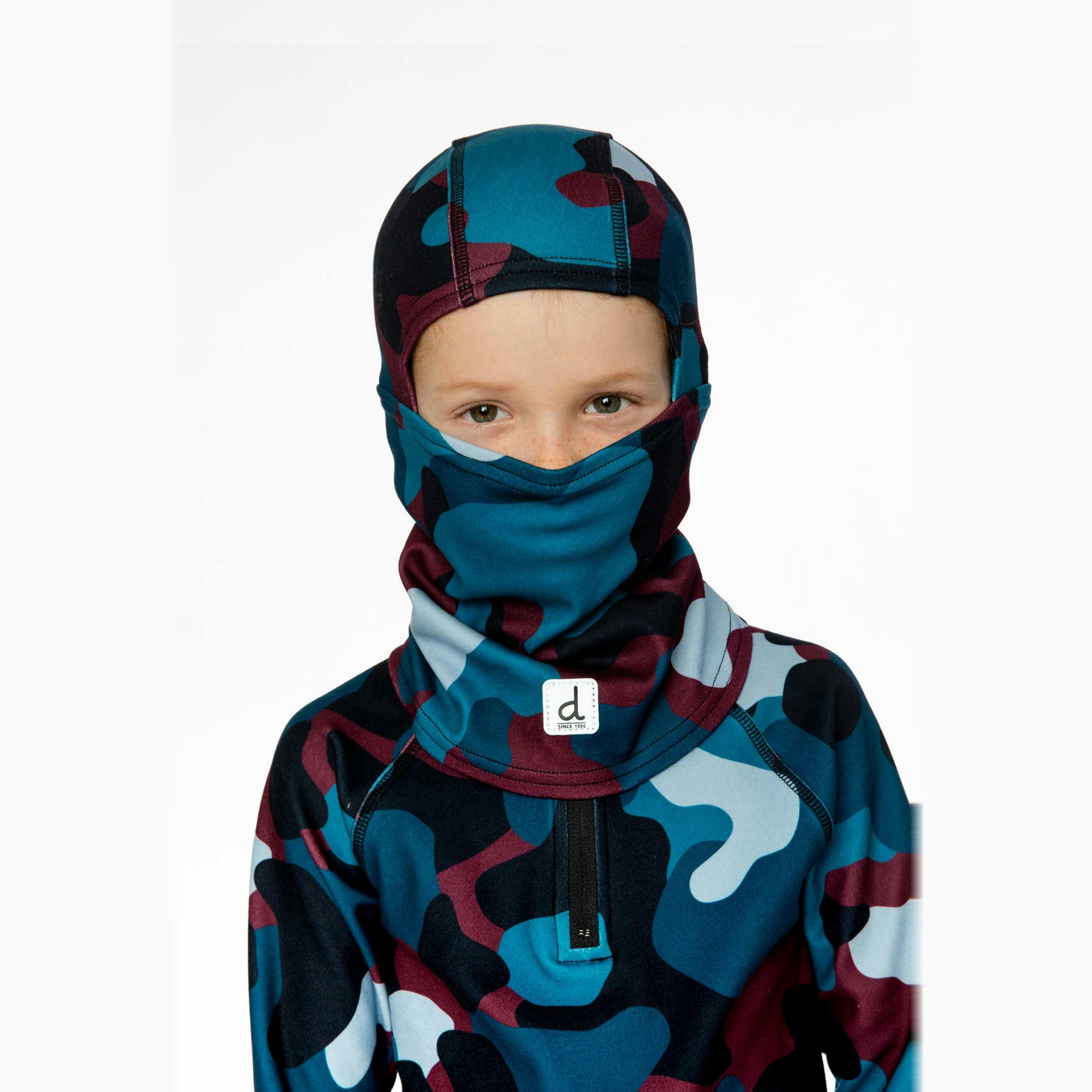 Brushed Jersey Balaclava Blue And Red Camouflage Print , view 2 of 3