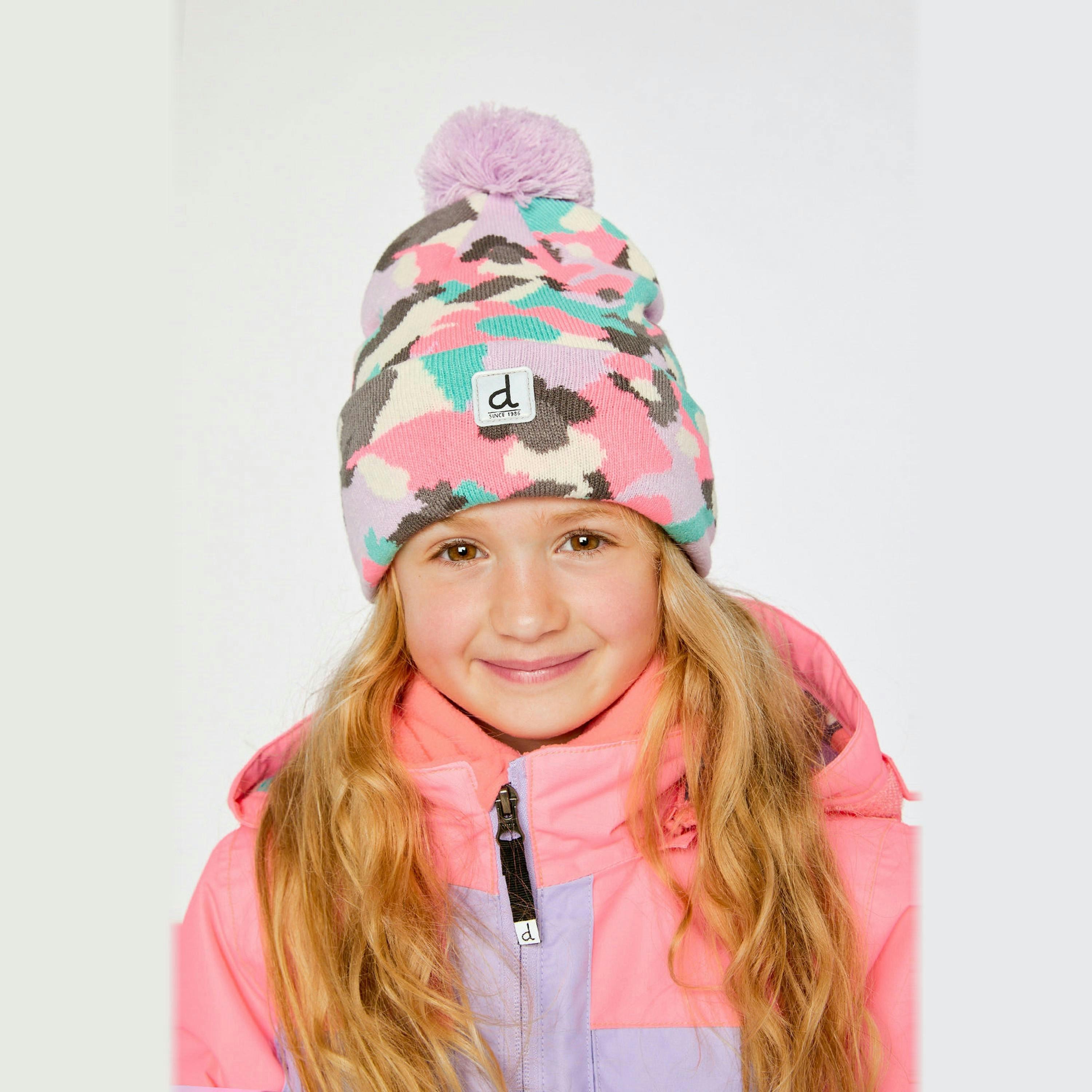Winter Knit Hat With Pompom Coral Camouflage , view 2 of 3