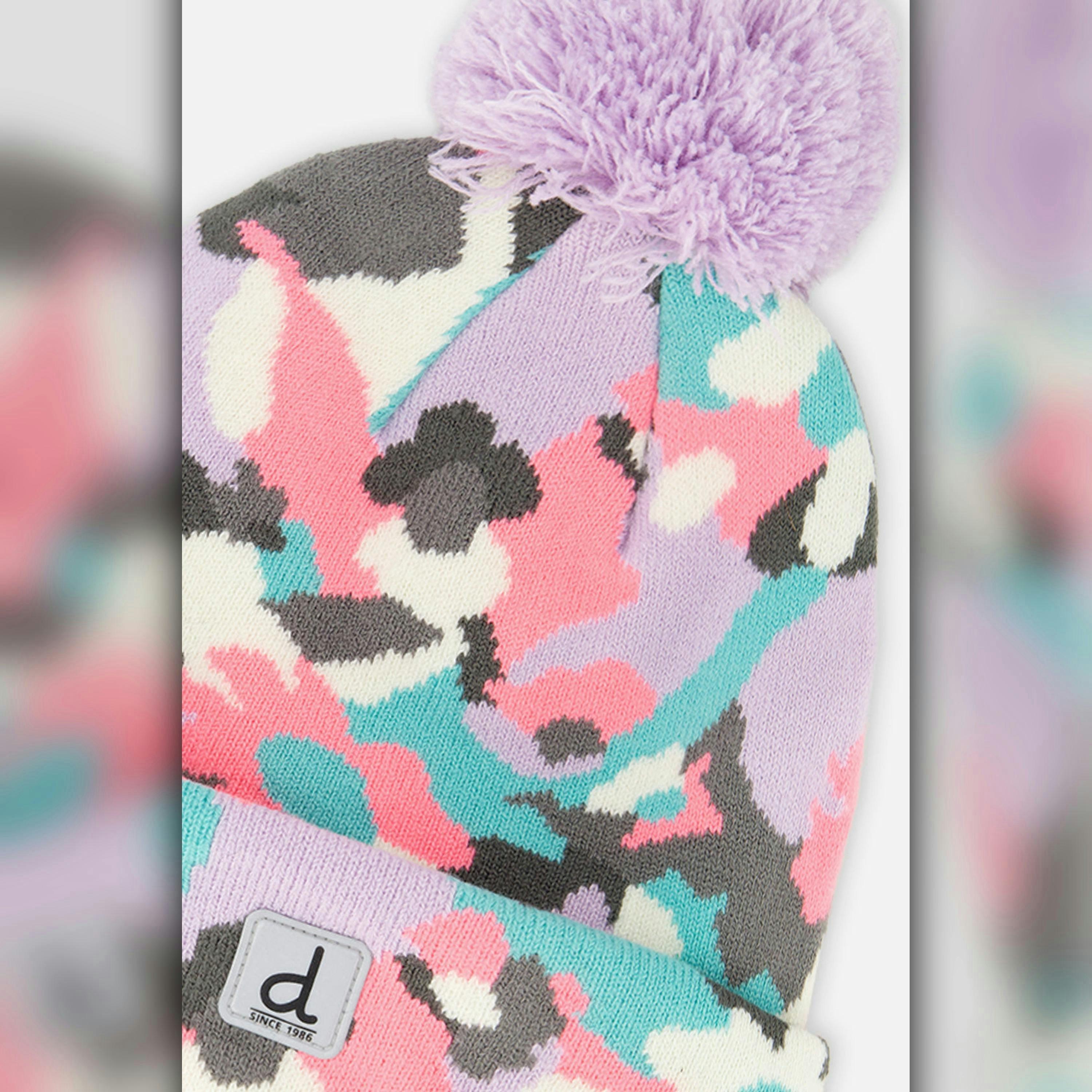 Winter Knit Hat With Pompom Coral Camouflage , view 3 of 3