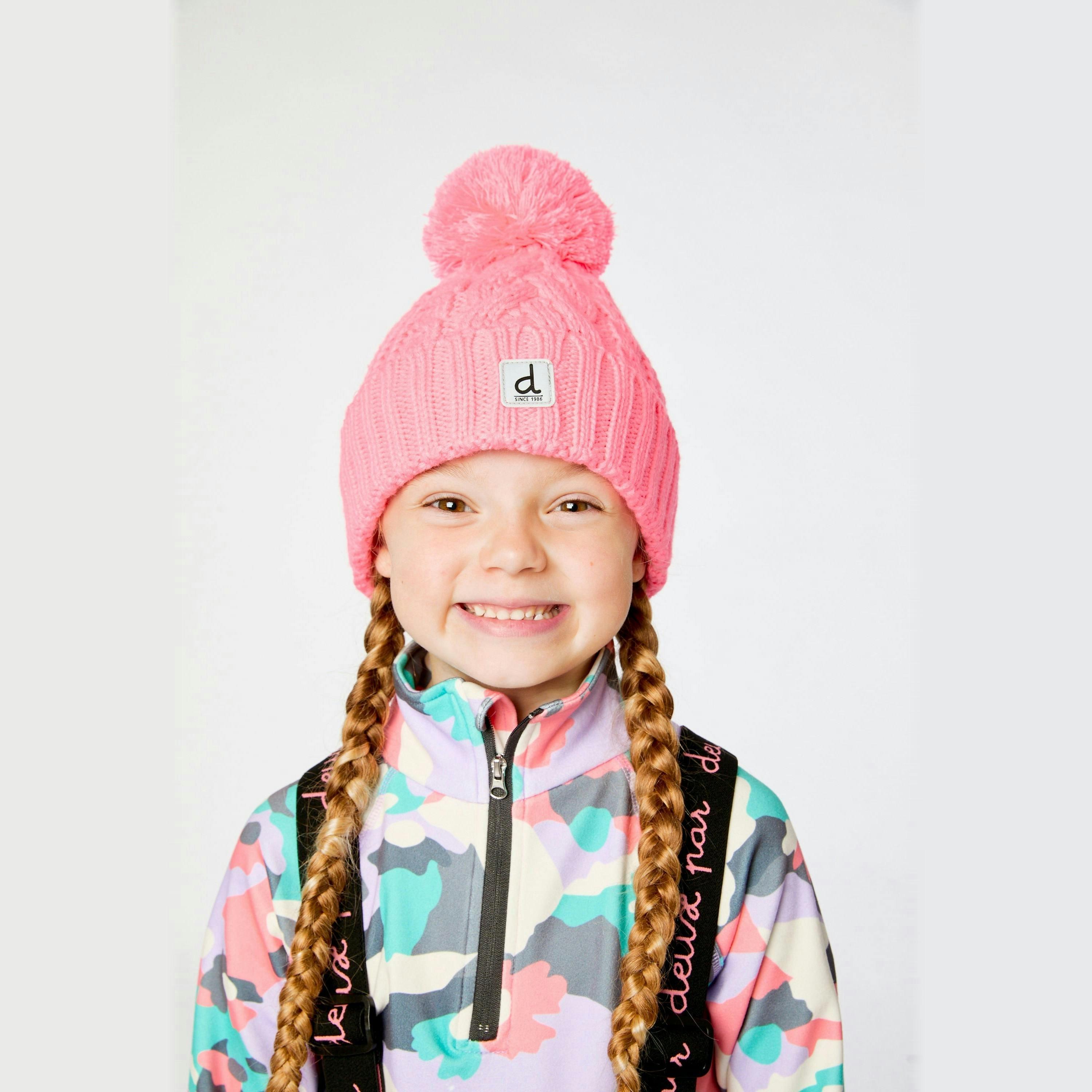 Winter Knit Hat With Pompom Neon Coral , view 2 of 3