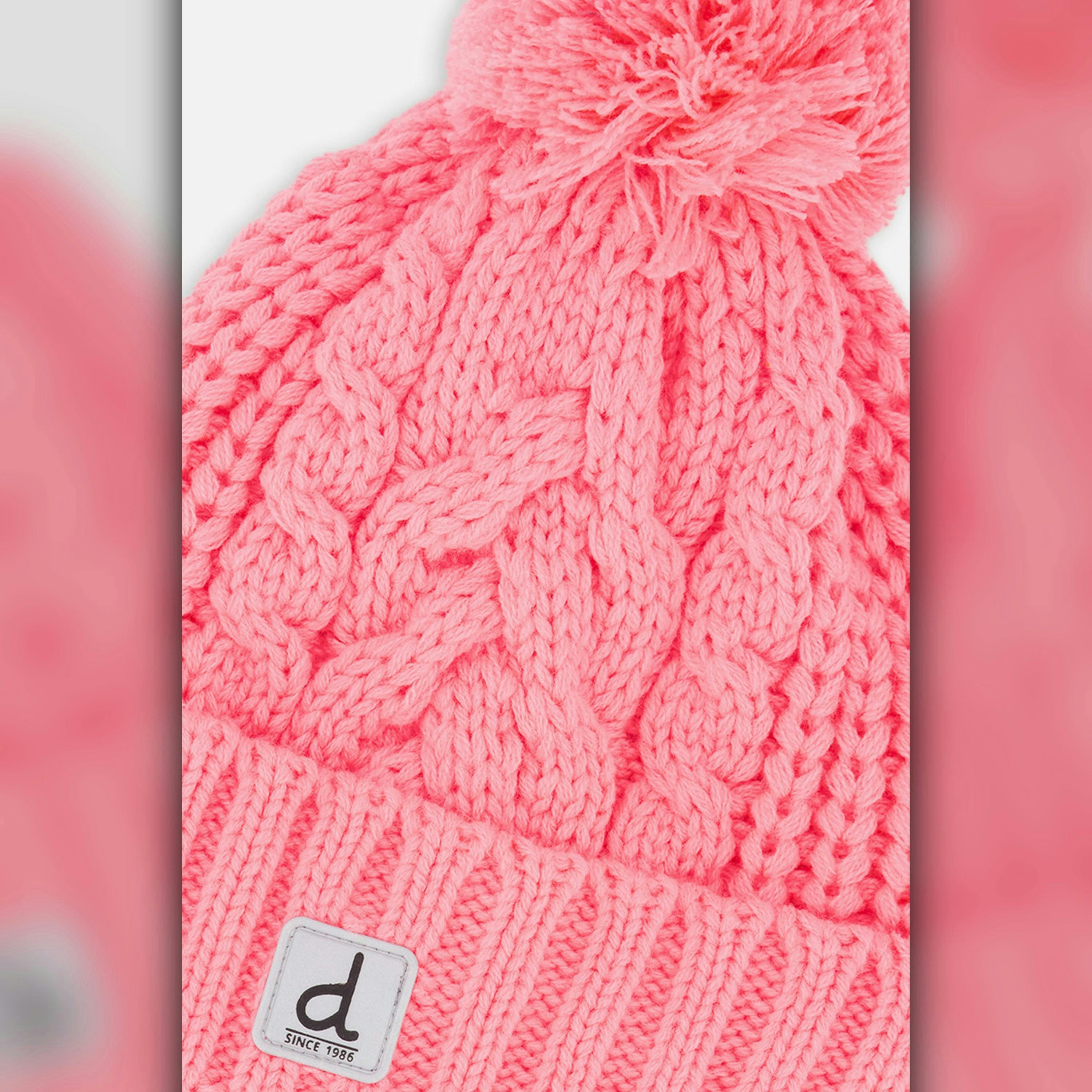 Winter Knit Hat With Pompom Neon Coral , view 3 of 3