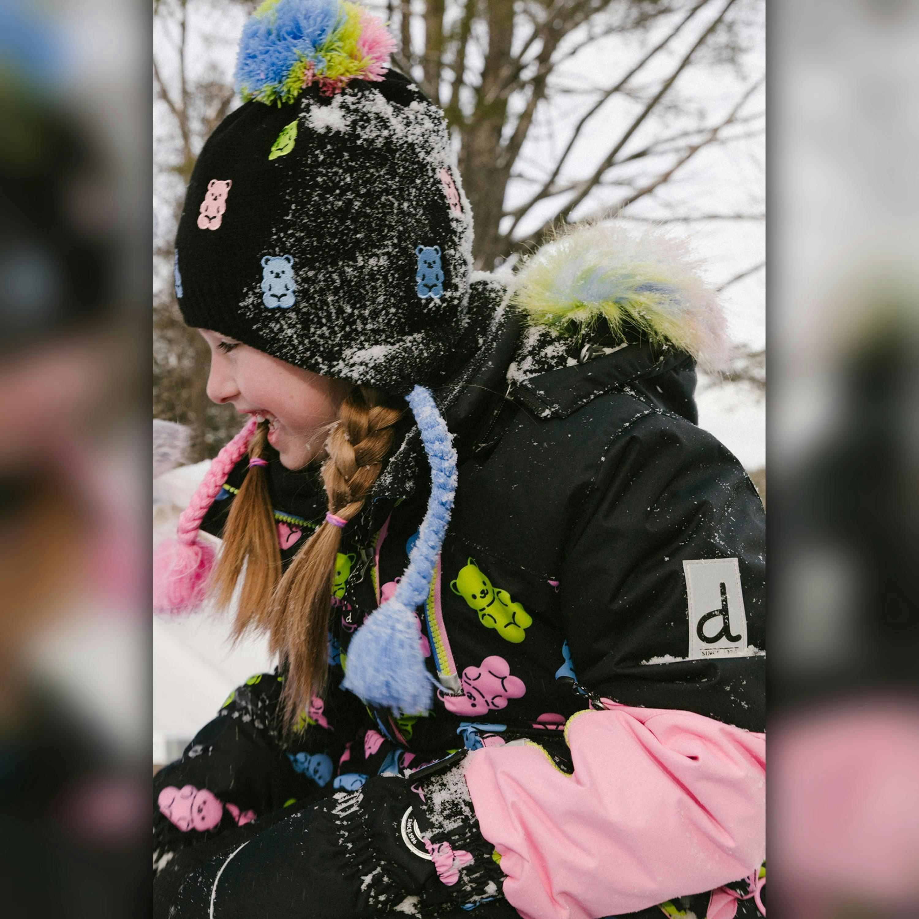 Winter Peruvian Knit Hat With Pompom Black, Pink, Blue And Green , view 2 of 4