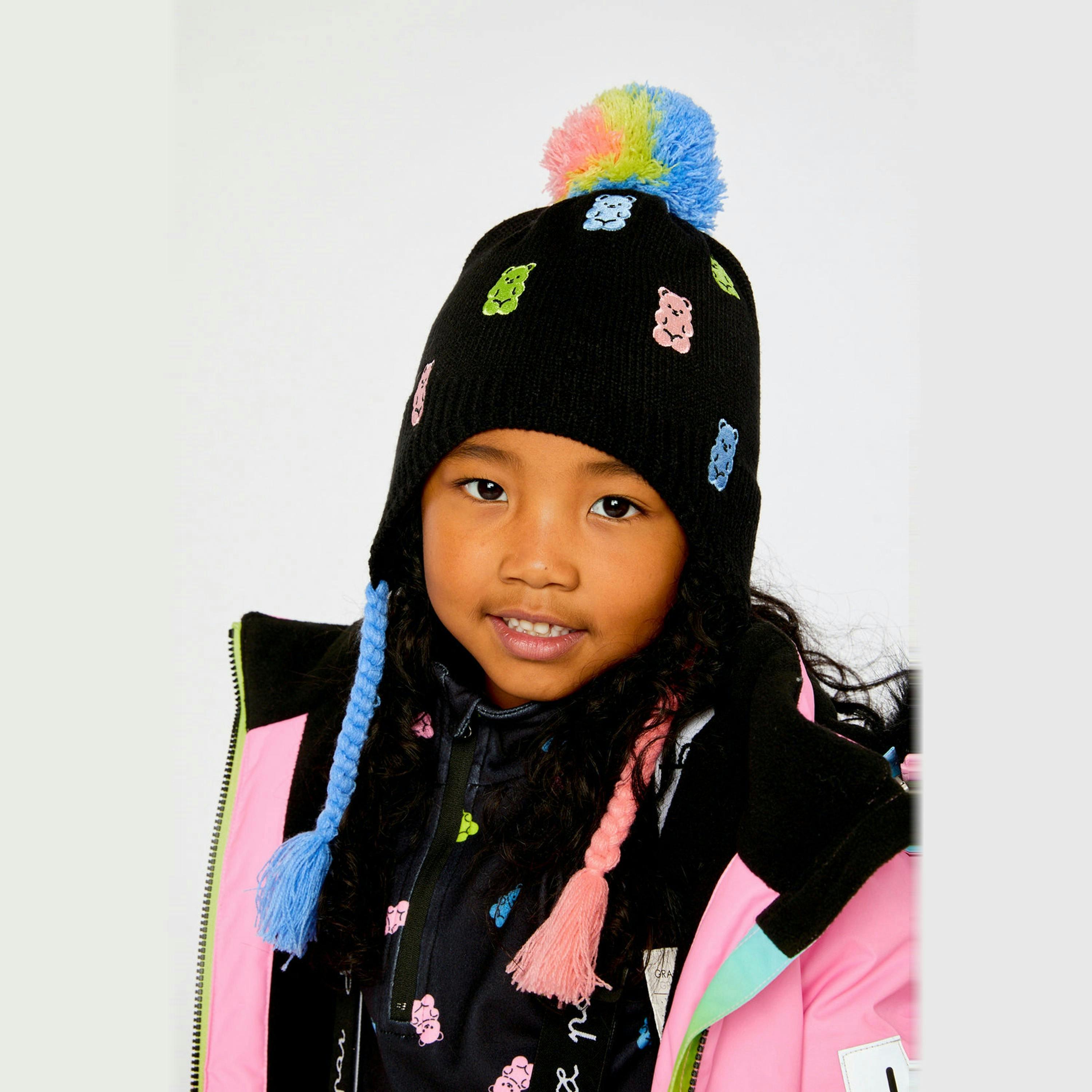 Winter Peruvian Knit Hat With Pompom Black, Pink, Blue And Green , view 3 of 4
