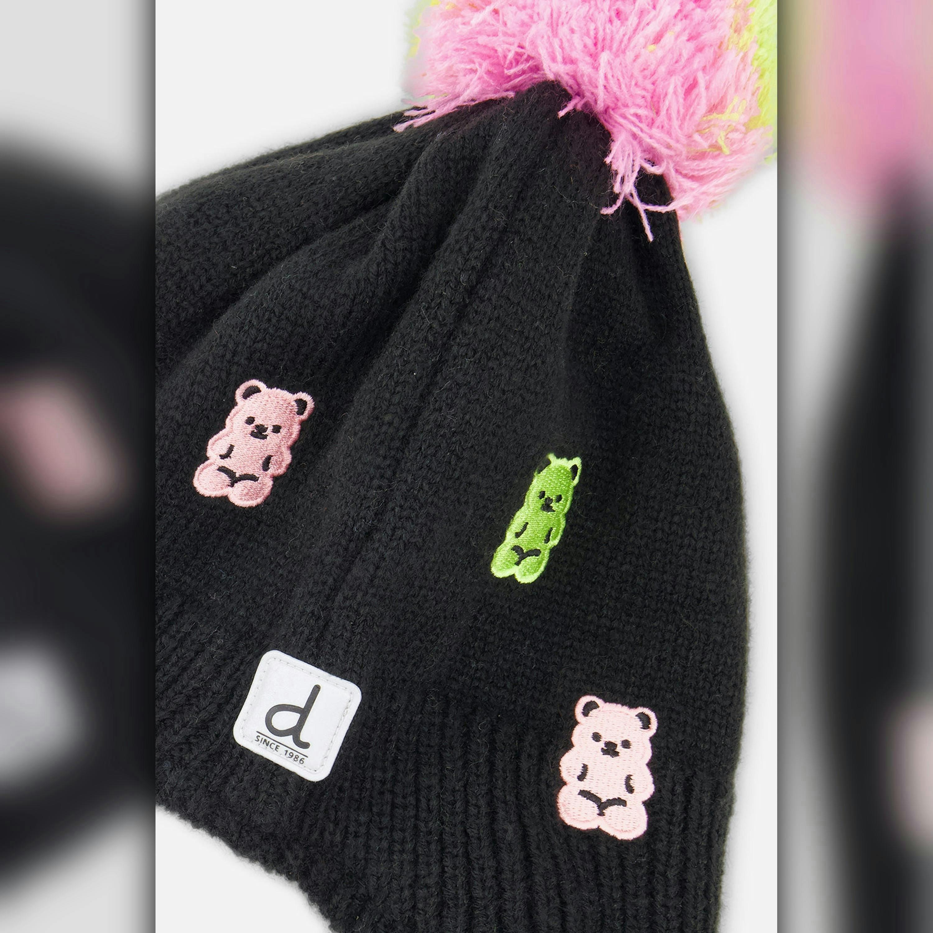 Winter Peruvian Knit Hat With Pompom Black, Pink, Blue And Green , view 4 of 4
