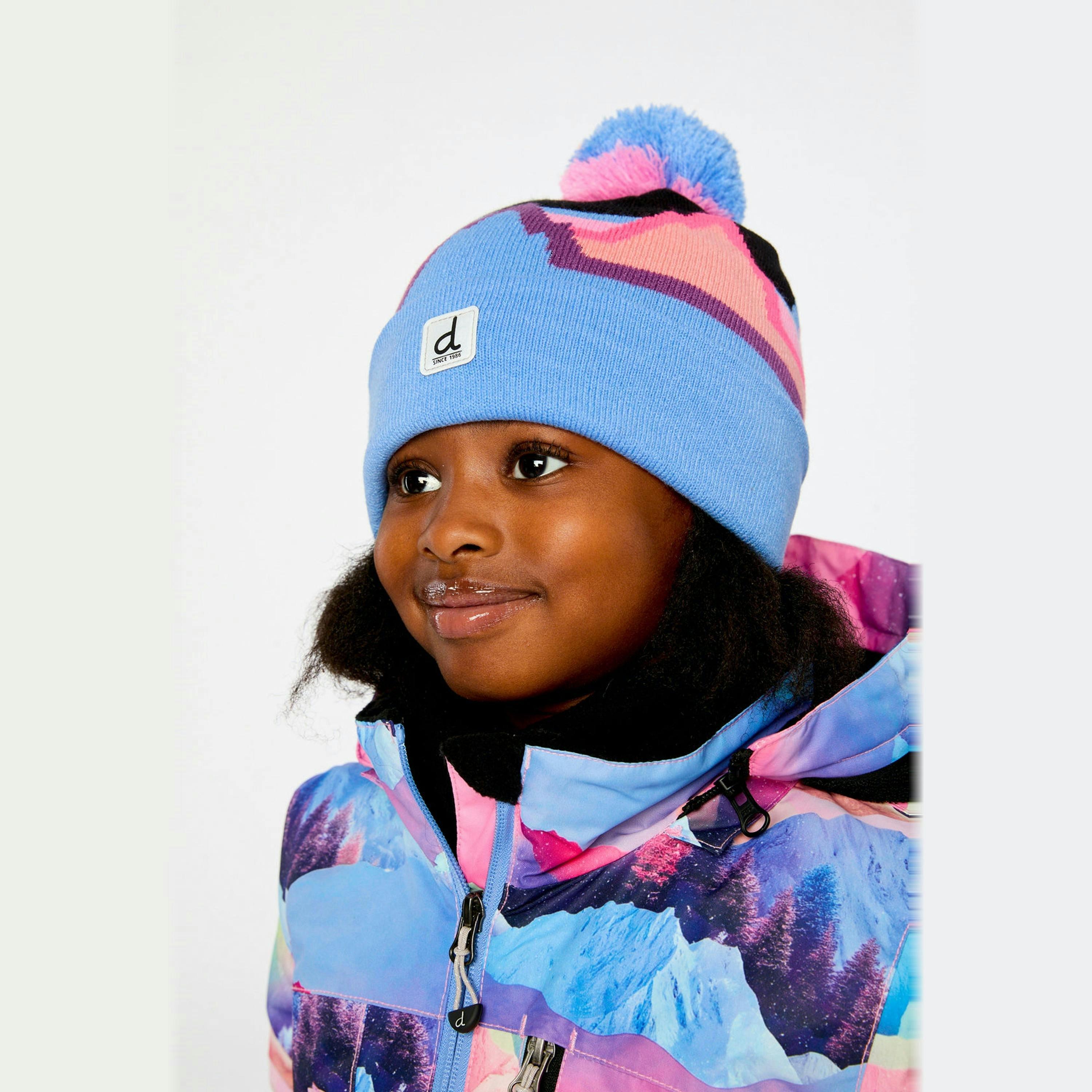 Winter Knit Hat With Pompom Black Printed Mountains , view 2 of 3