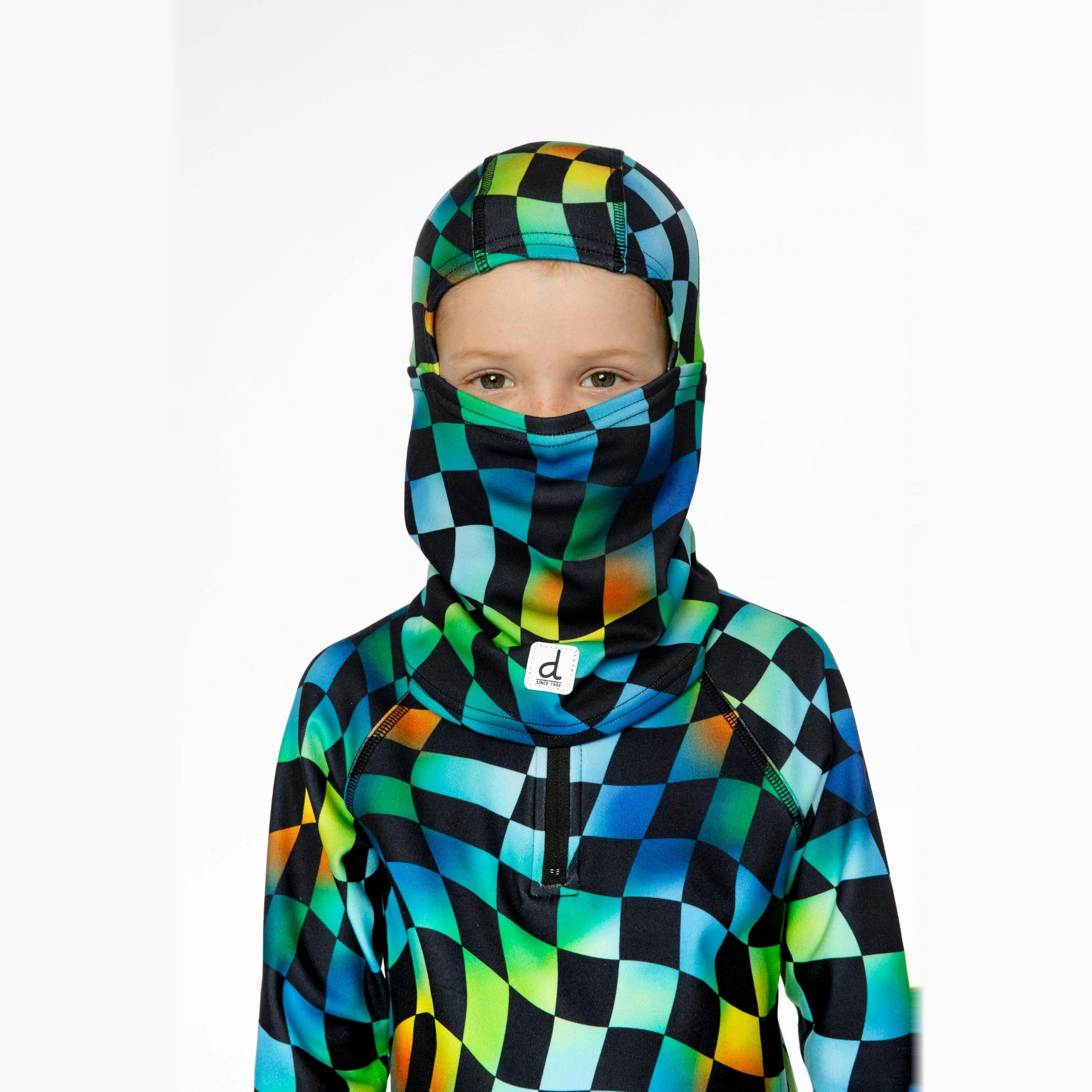 Brushed Jersey Balaclava Blue Checkered Print , view 2 of 3