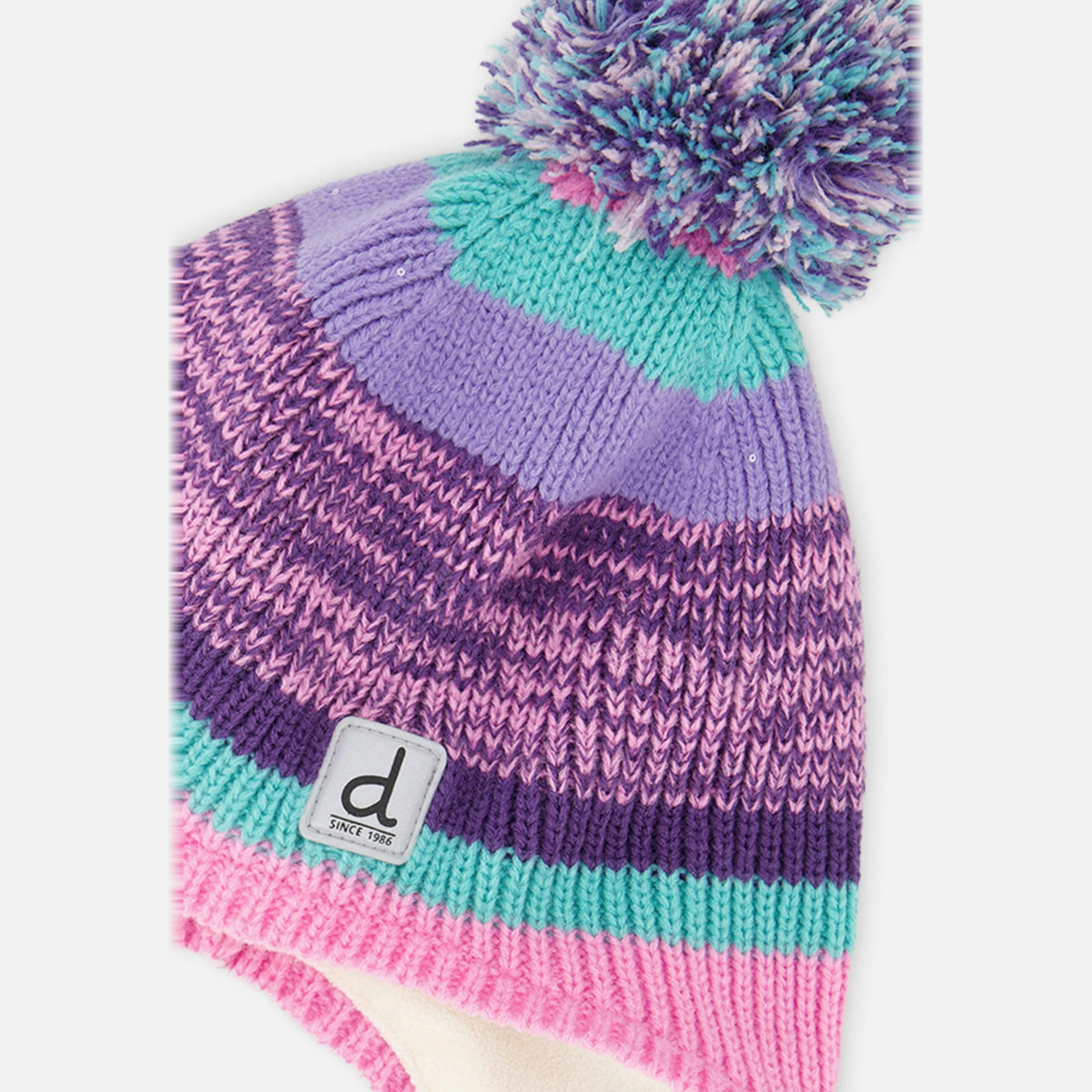 Winter Peruvian Knit Hat With Pompom Mauve And Blue Jacquard , view 4 of 4