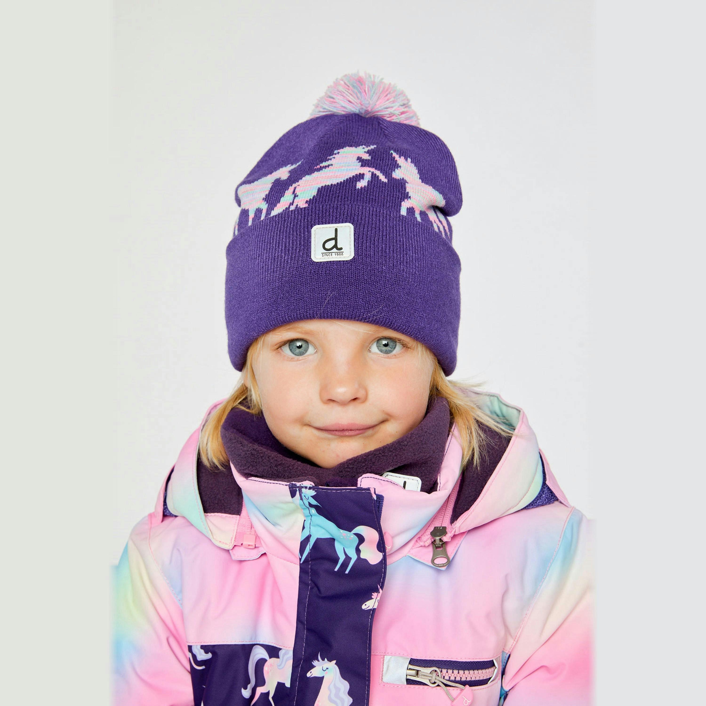Winter Knit Hat With Pompom Purple And Blue , view 2 of 3