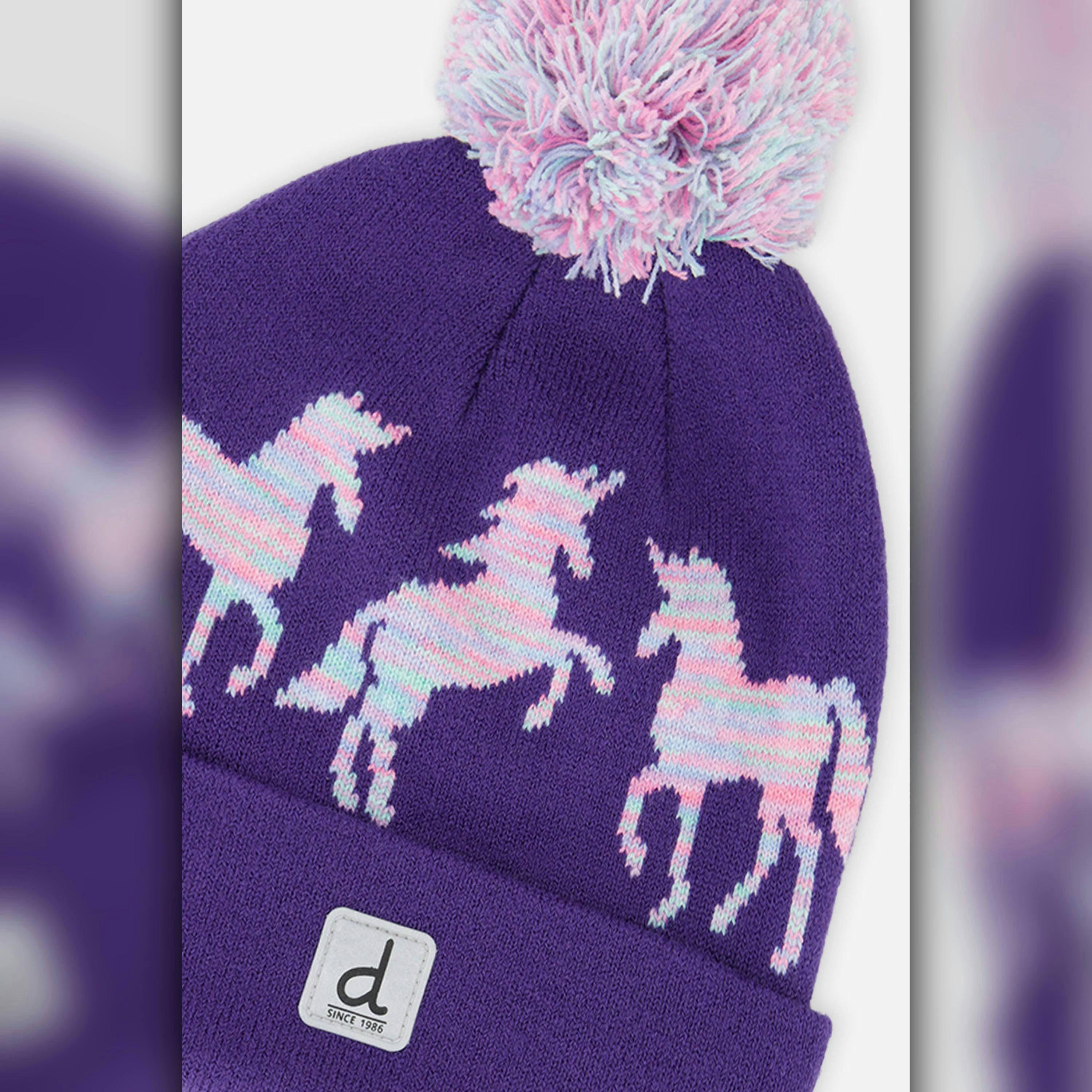 Winter Knit Hat With Pompom Purple And Blue , view 3 of 3