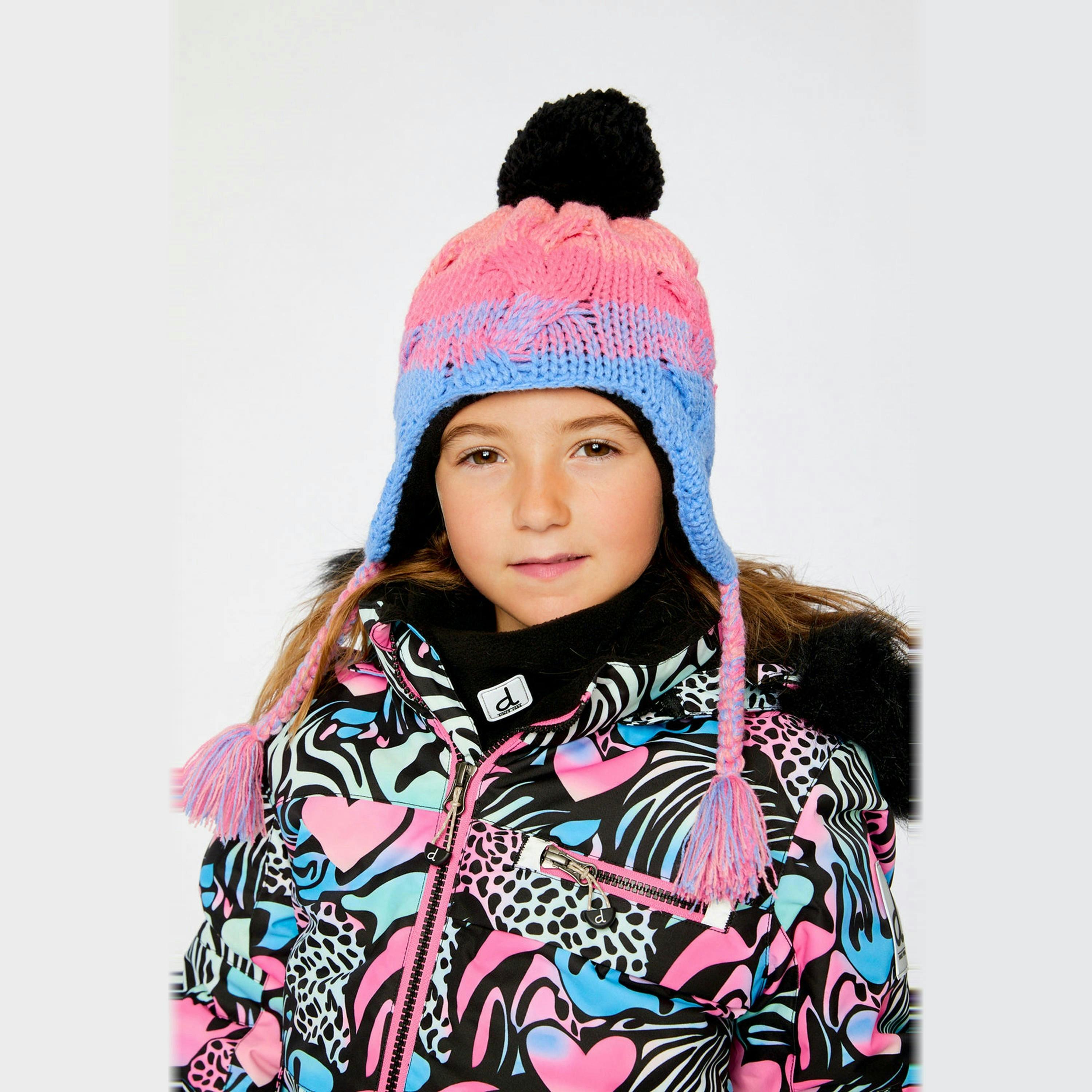 Winter Peruvian Knit Hat With Pompom Blue And Pink Gradient , view 2 of 3