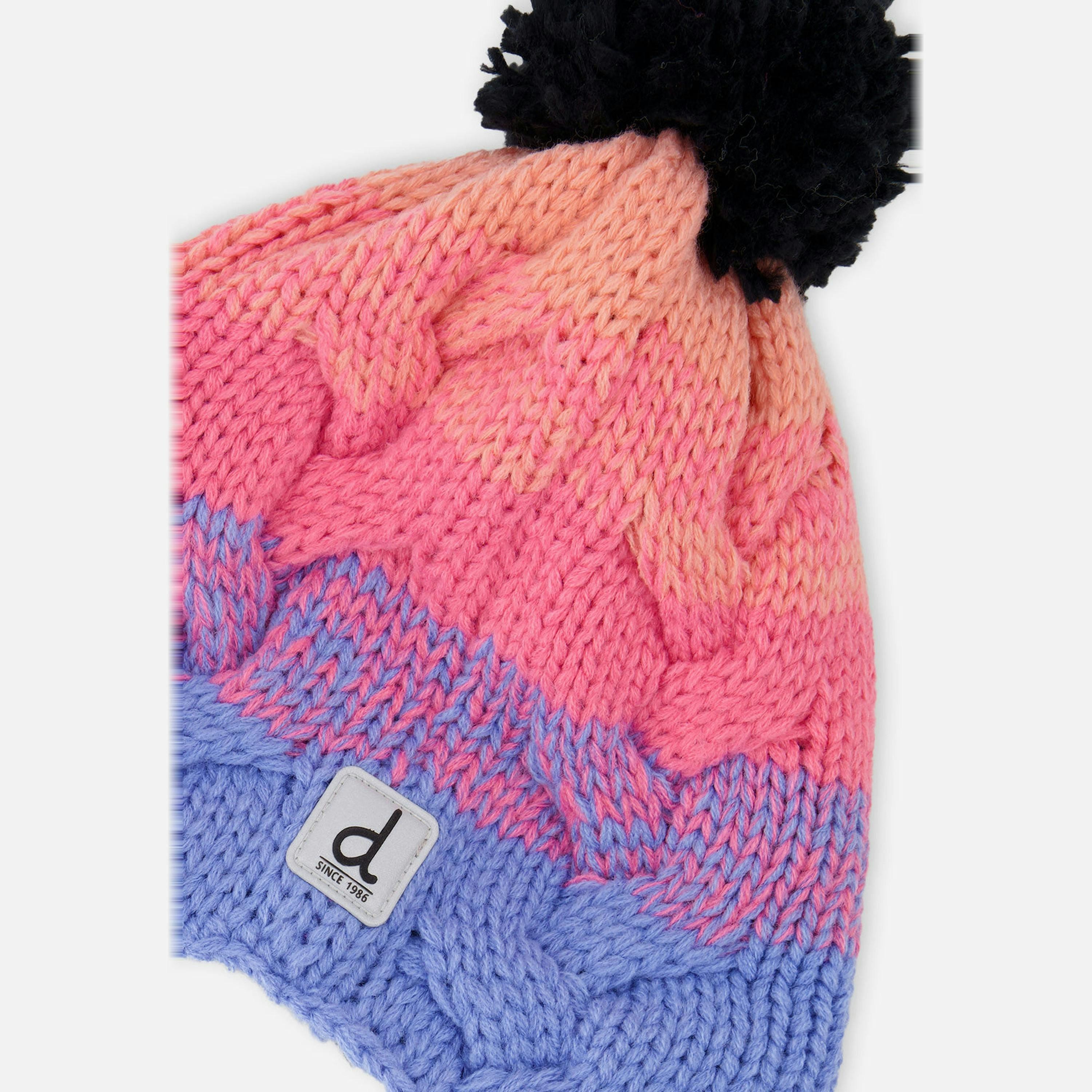 Winter Peruvian Knit Hat With Pompom Blue And Pink Gradient , view 3 of 3