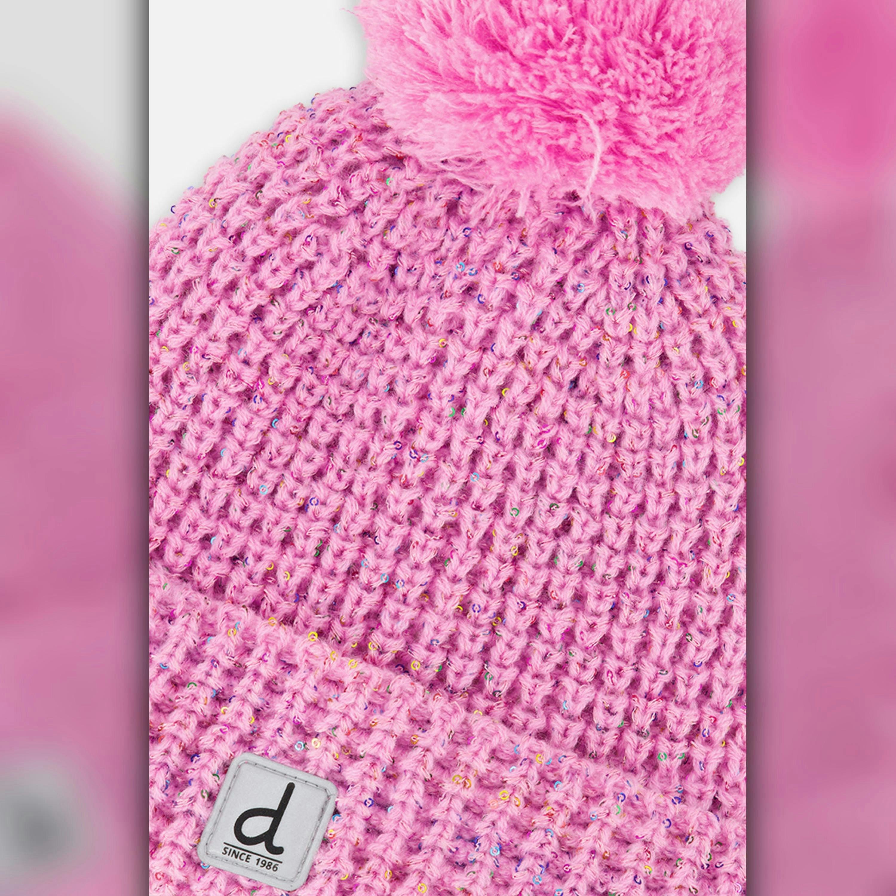 Winter Knit Hat With Pompom Pink , view 3 of 3