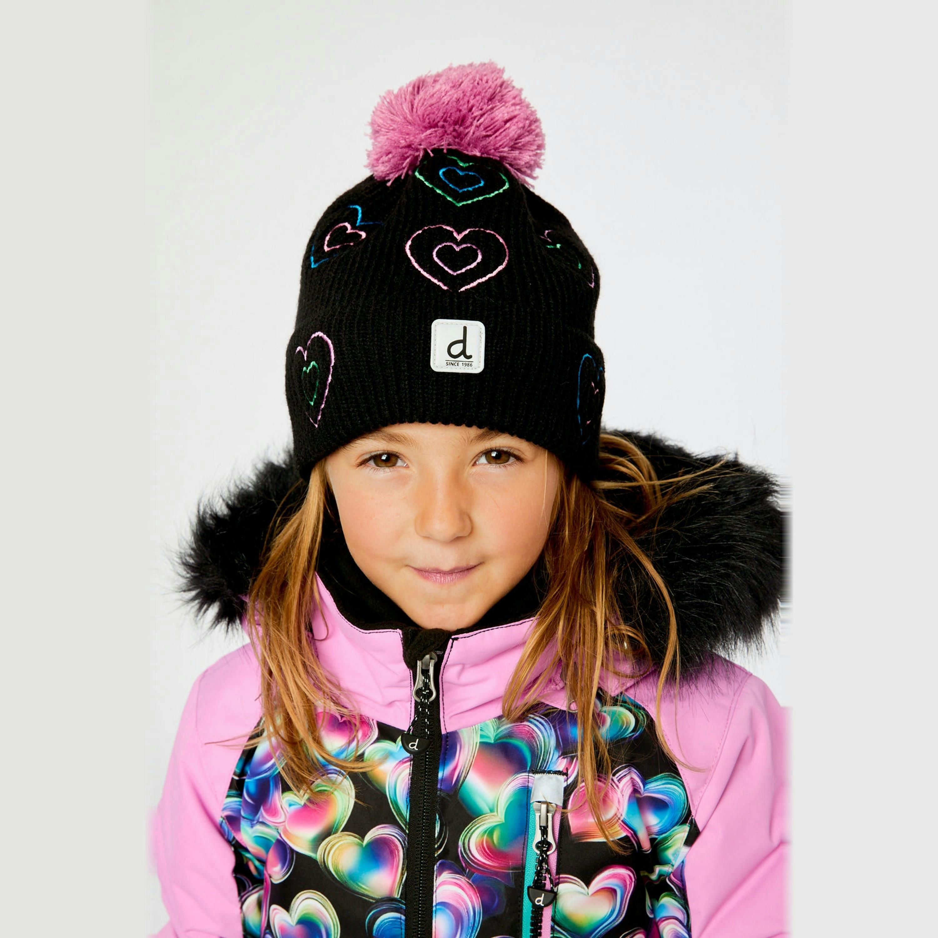 Winter Knit Hat With Pompom Black, Mauve And Blue , view 2 of 3