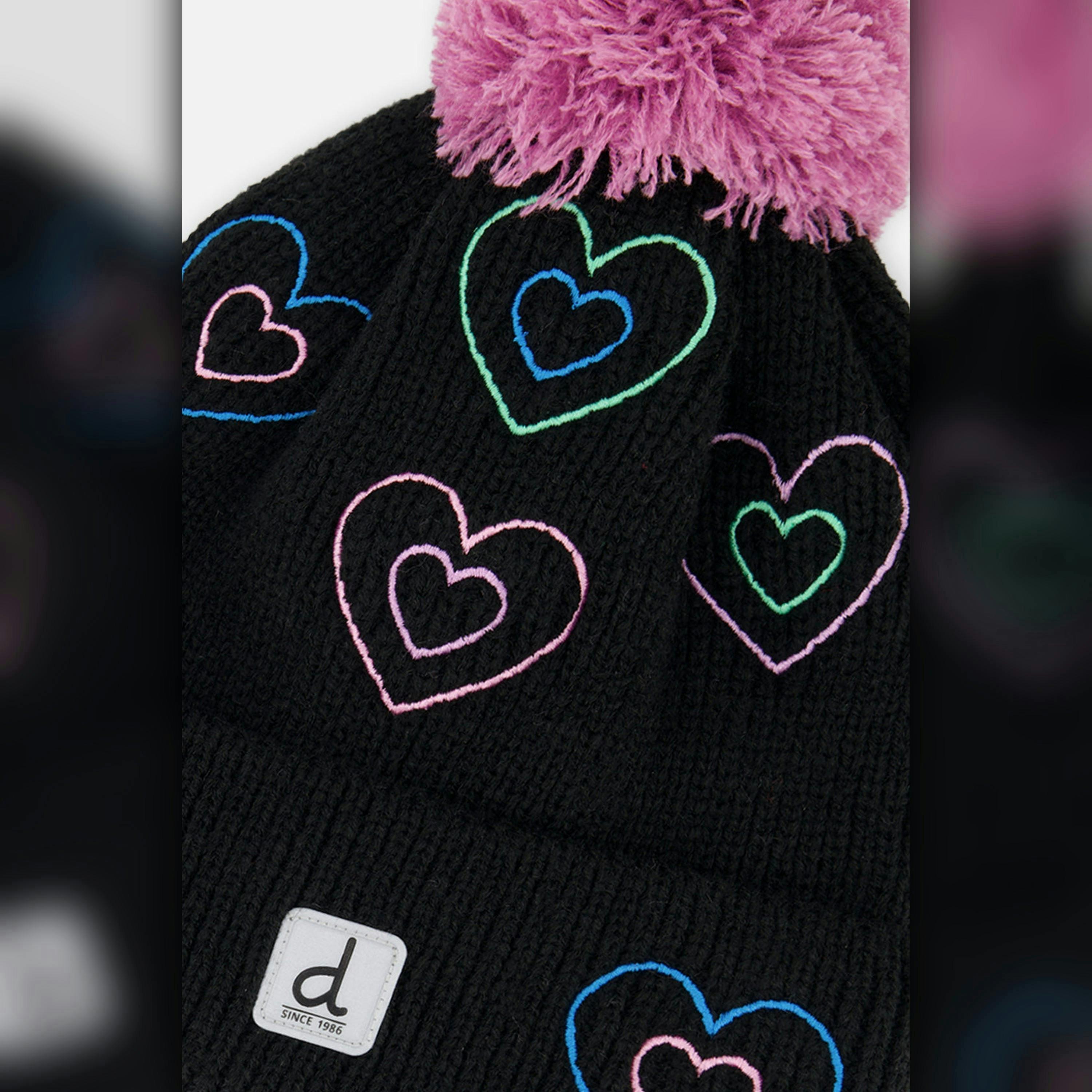 Winter Knit Hat With Pompom Black, Mauve And Blue , view 3 of 3
