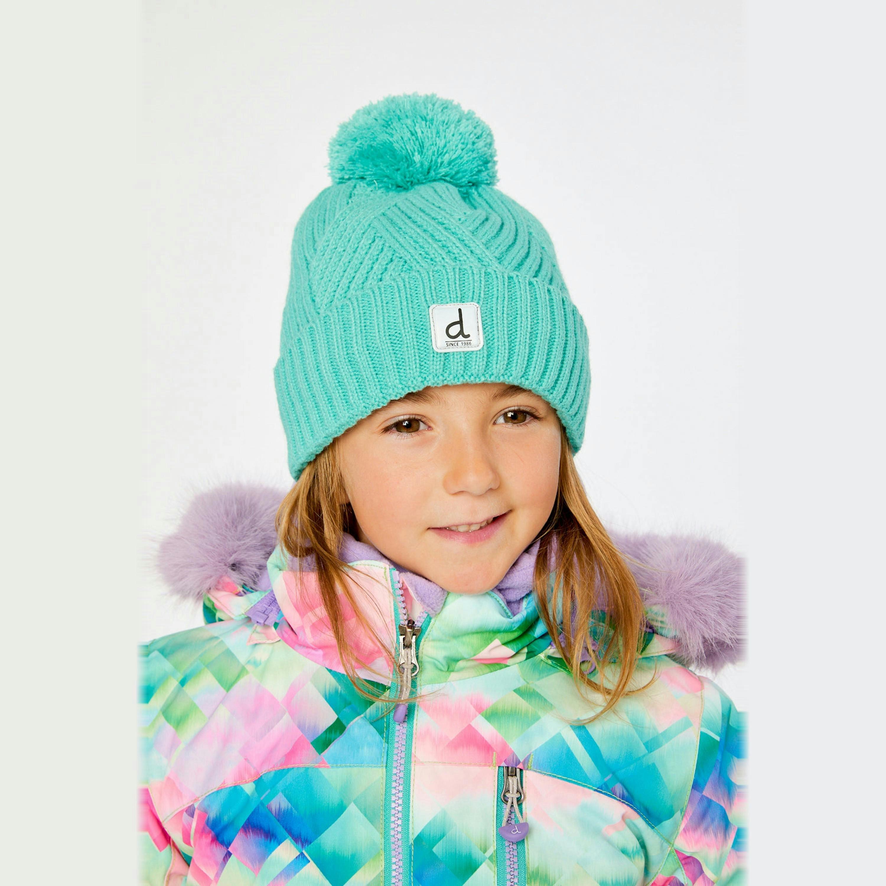 Winter Knit Hat With Pompom Turquoise Blue , view 2 of 3