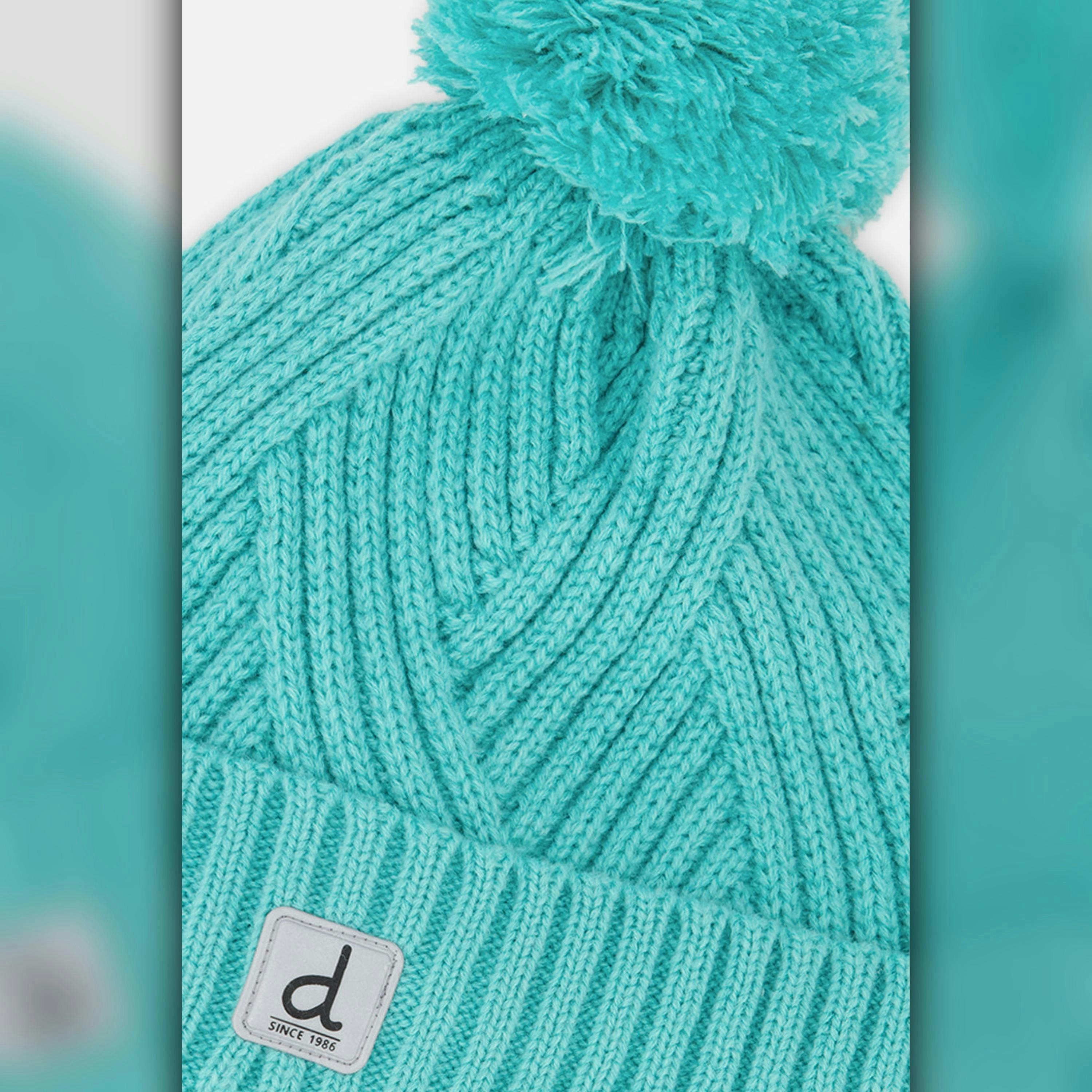Winter Knit Hat With Pompom Turquoise Blue , view 3 of 3