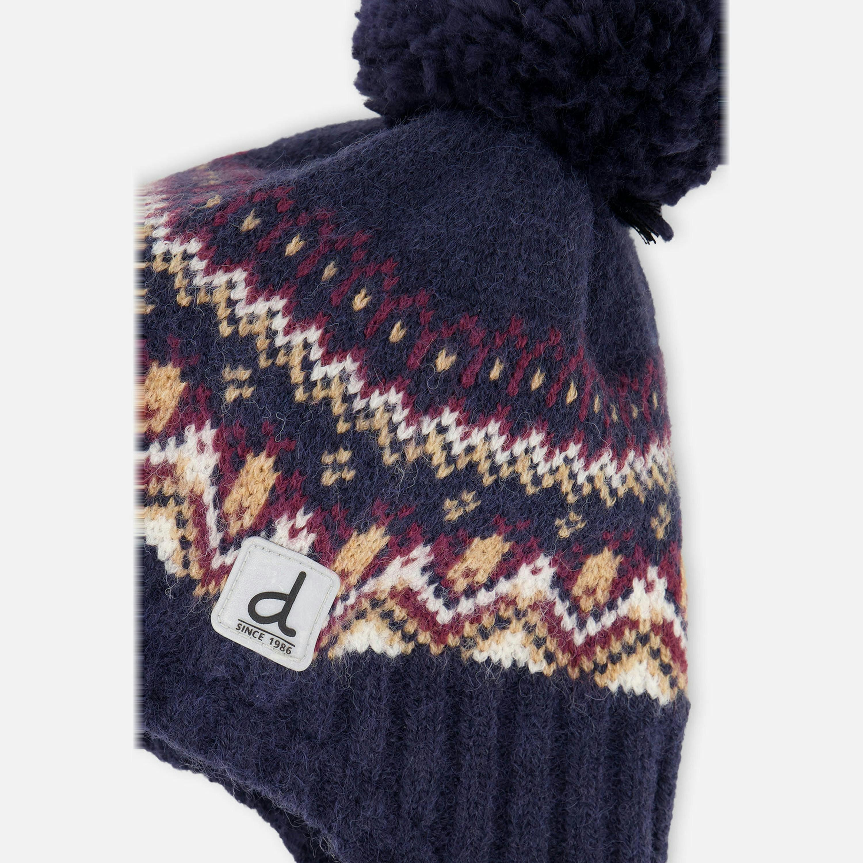 Baby Winter Peruvian Knit Hat with Pompom Blue and Red Jacquard , view 2 of 2