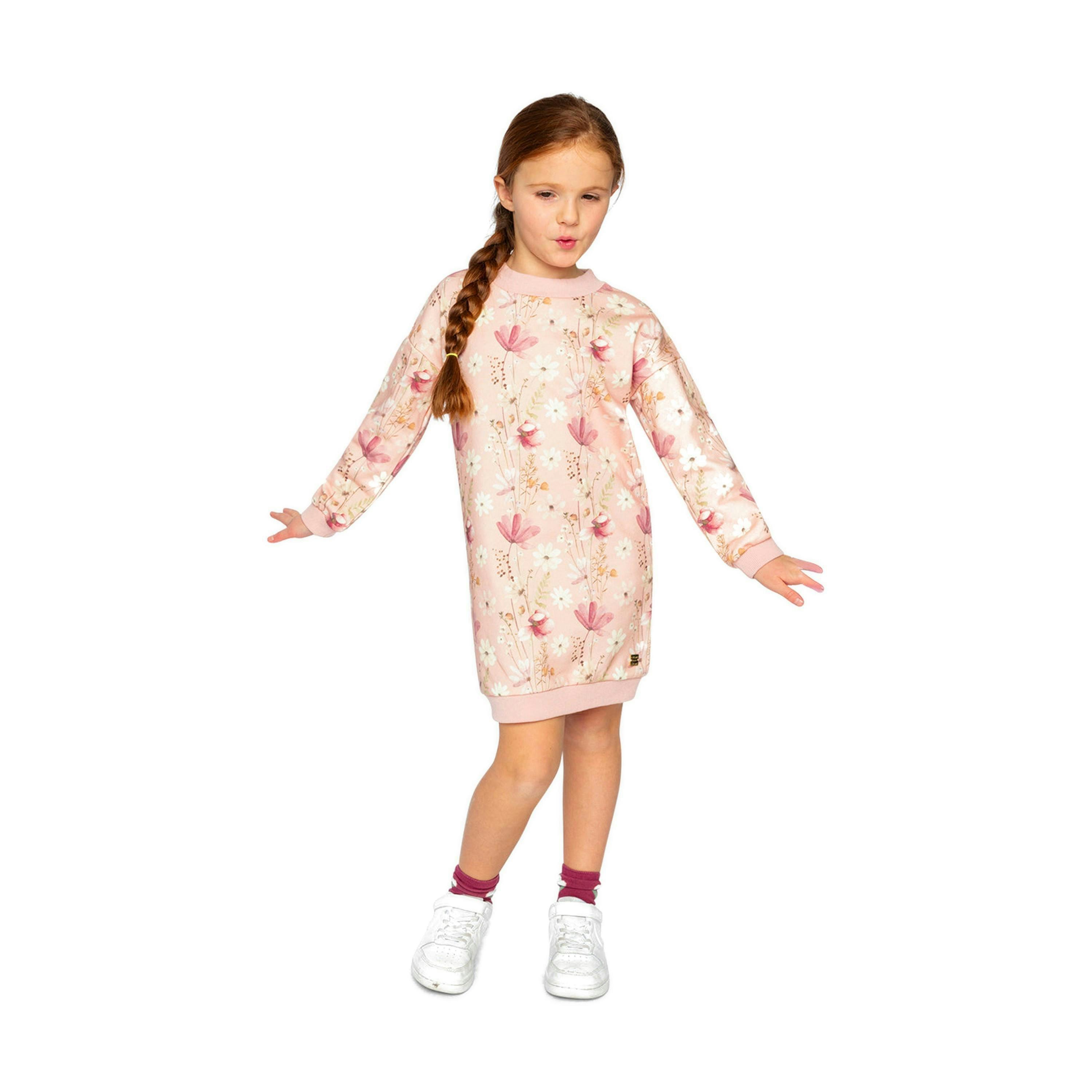 French Terry Dress Pink Printed Flowers , view 3 of 6