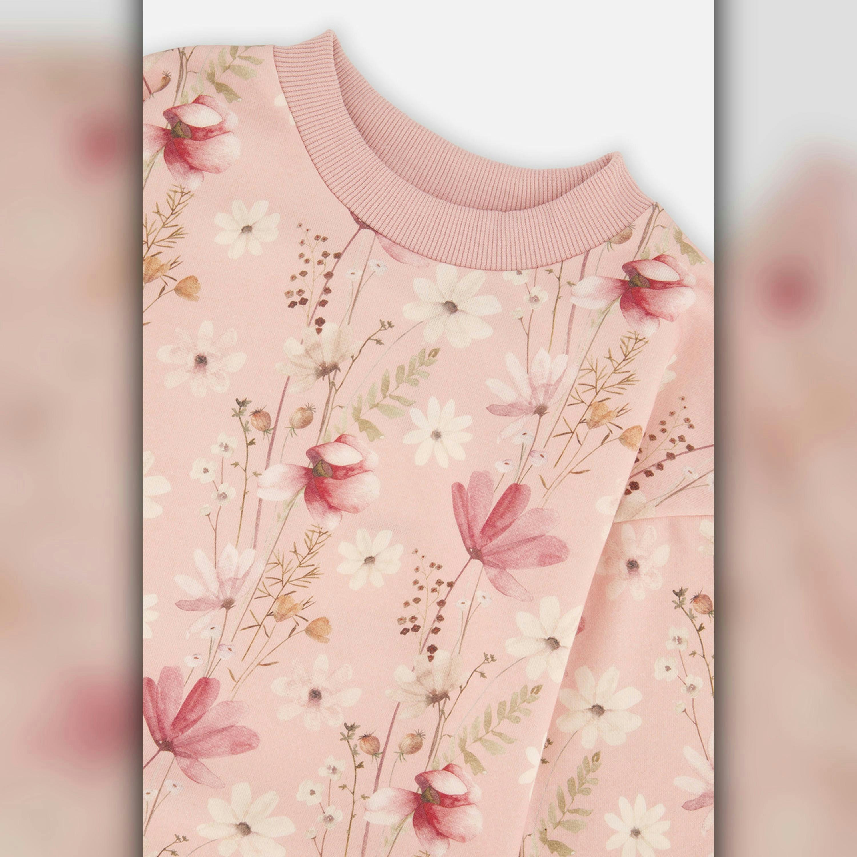 French Terry Dress Pink Printed Flowers , view 5 of 6