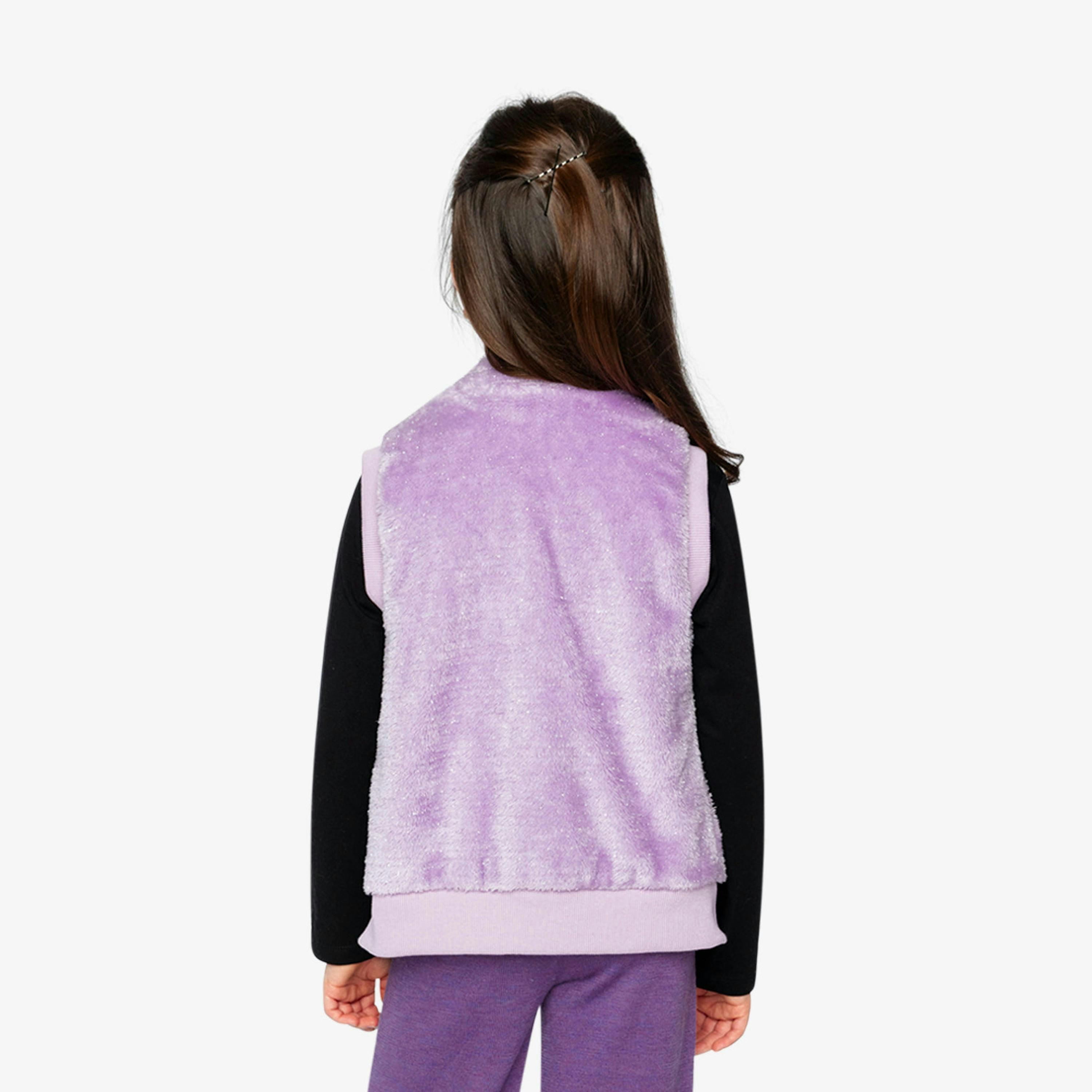 Faux Fur Sleeveless Vest Violet , view 6 of 6